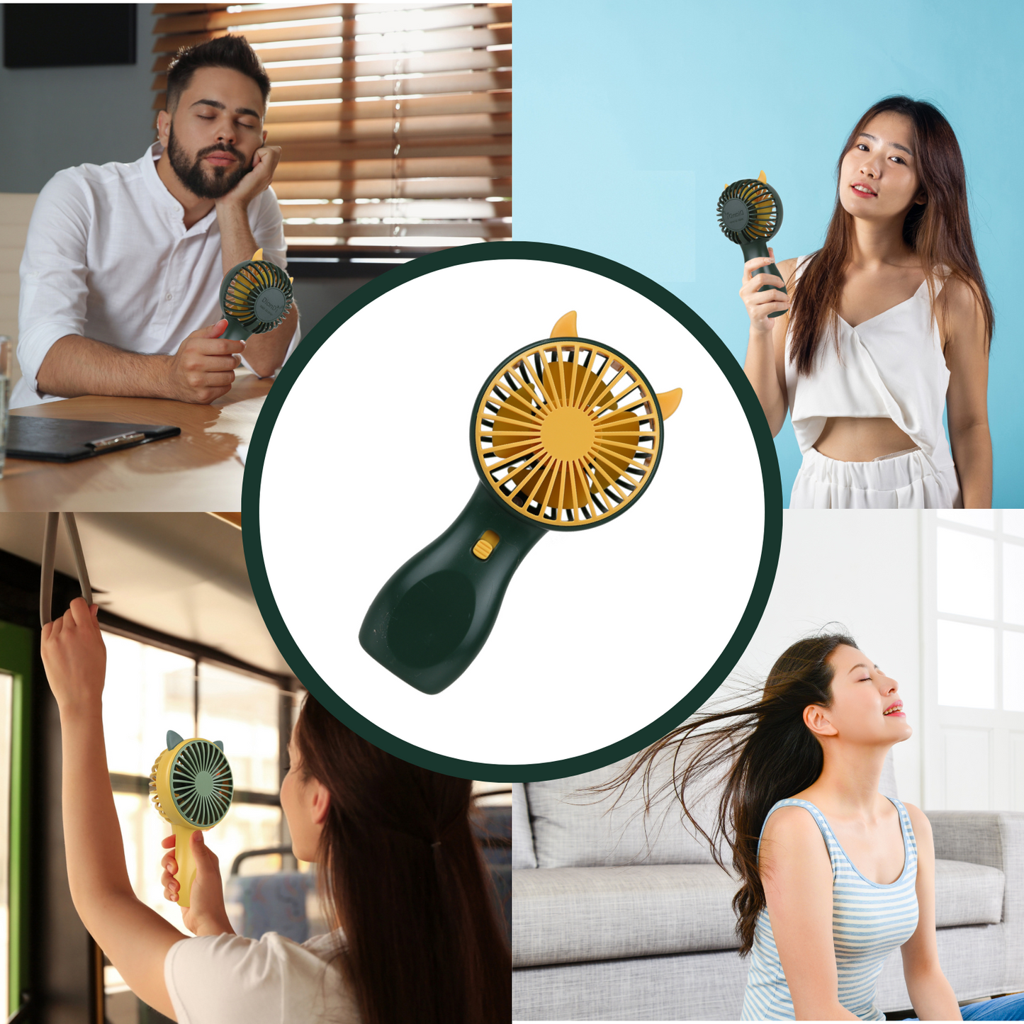 Mini Ventilador USB LED Orejas Cute Verde