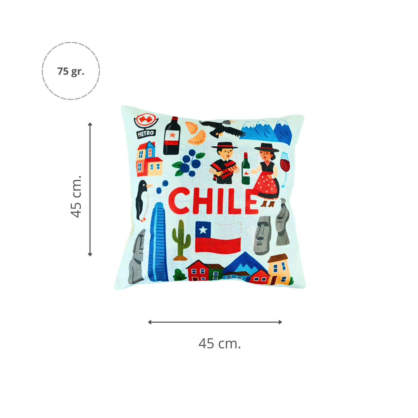 Fundas de Cojín Lino Chile Dibujos Emblemáticos