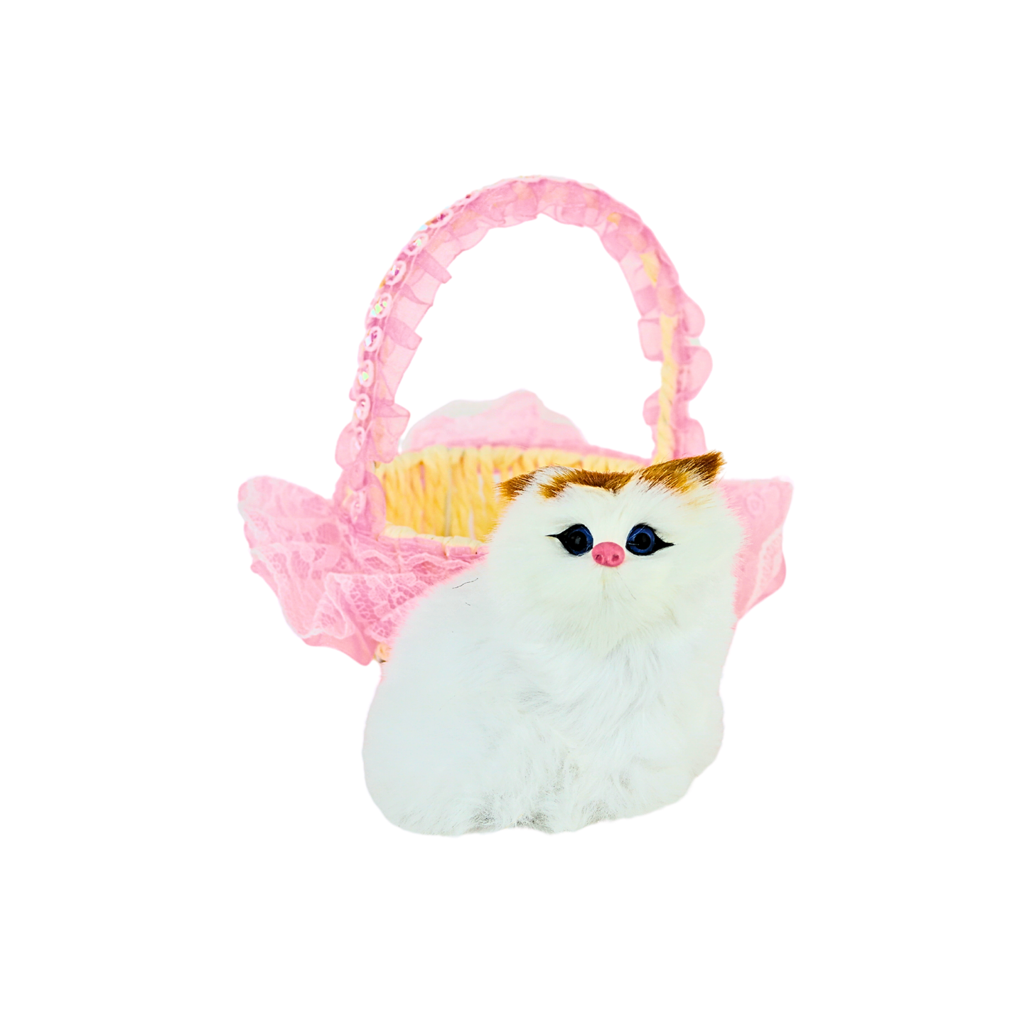Gato Maullador en Canasta Juguete Decorativo Rosado