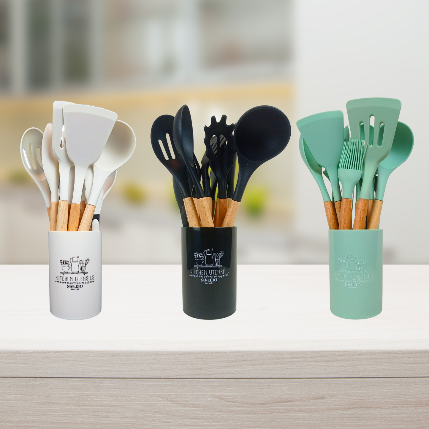 Set 12 Utensilios De Cocina Silicona Blanco