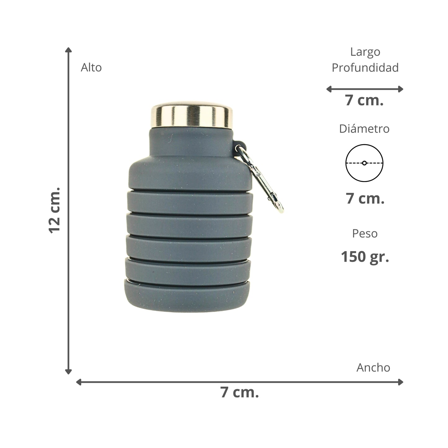 Botella de Agua Plegable Silicona 500 ml Gris