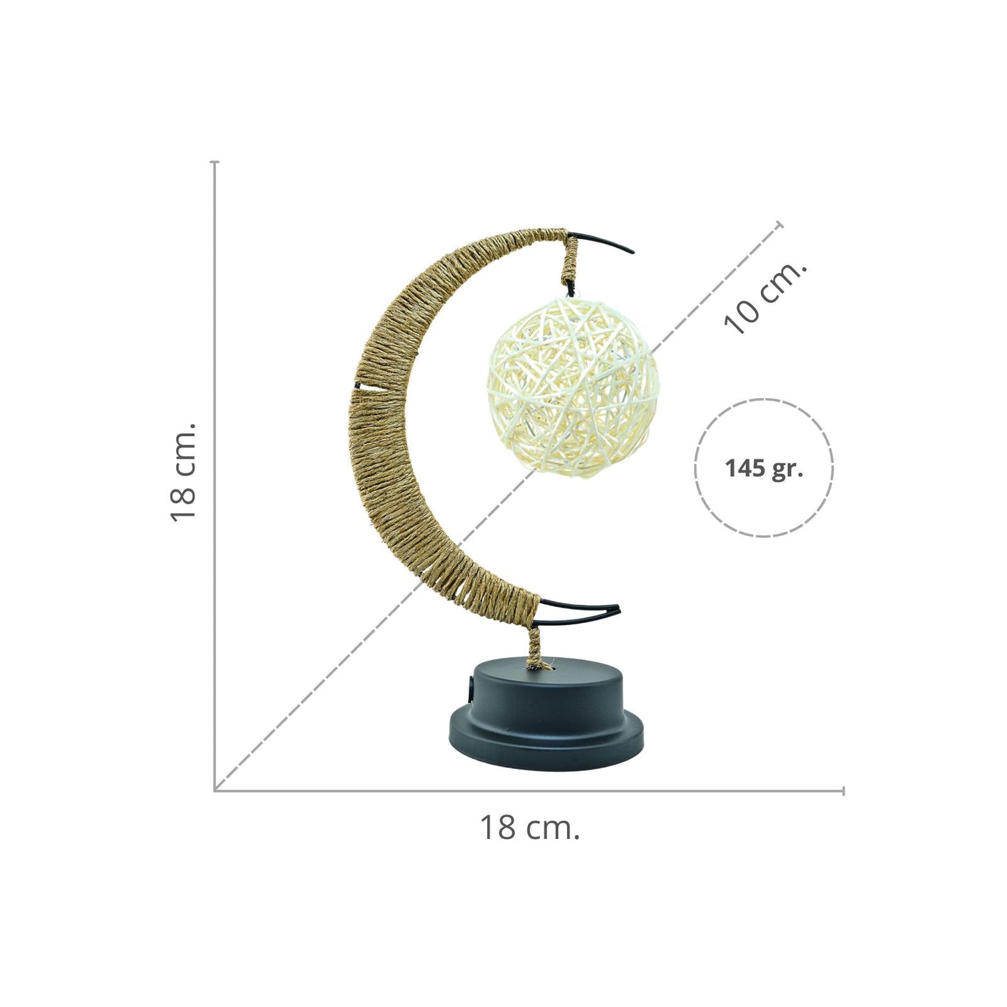 Lámpara LED Media Luna con Cáñamo y Colgante Rattan