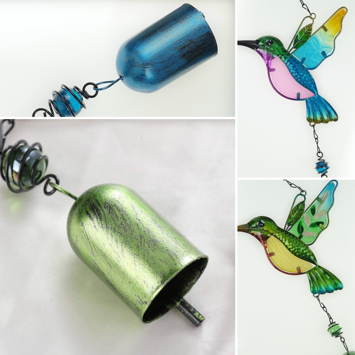 Colgante Campana De Viento Colibrí Vintage Verde