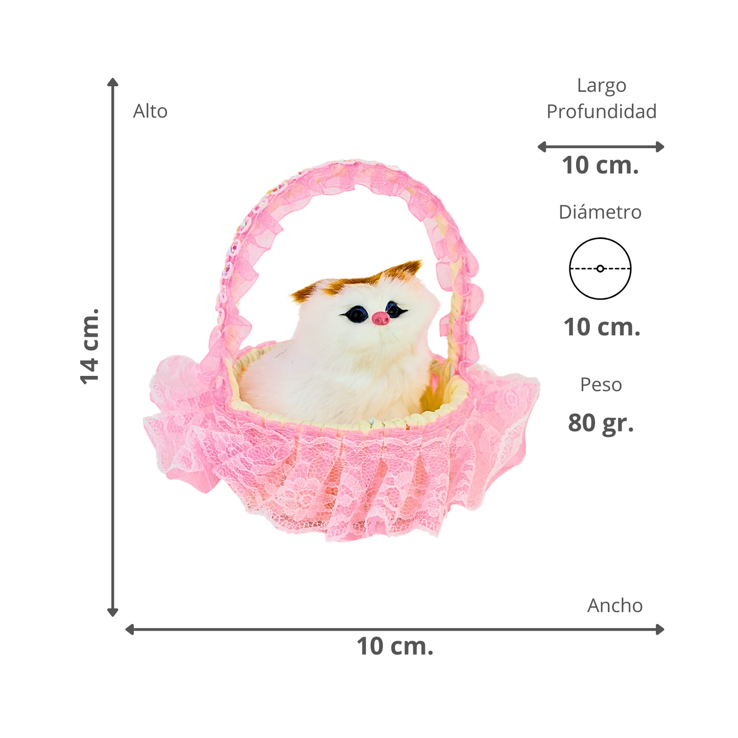 Gato Maullador en Canasta Juguete Decorativo Rosado
