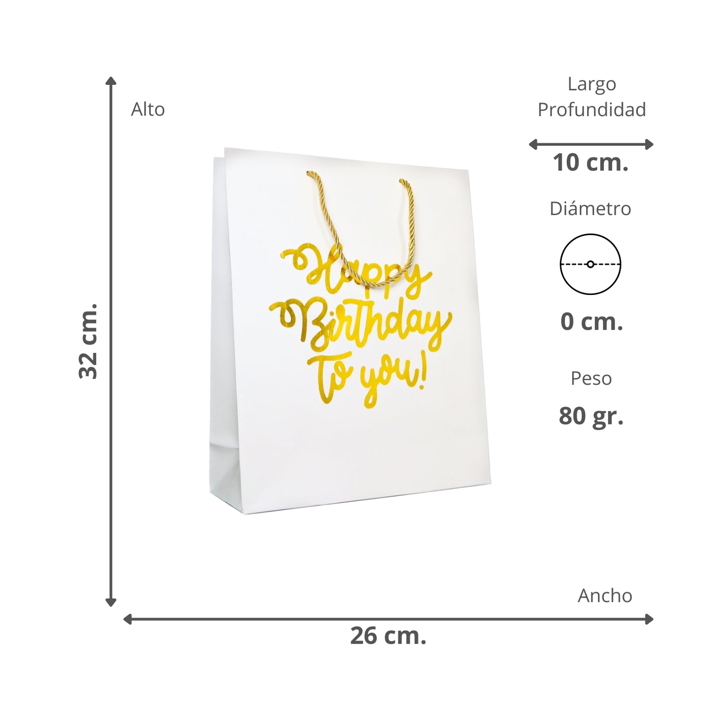 Bolsas Happy Birthday 32 X 26 X 10 Blanco