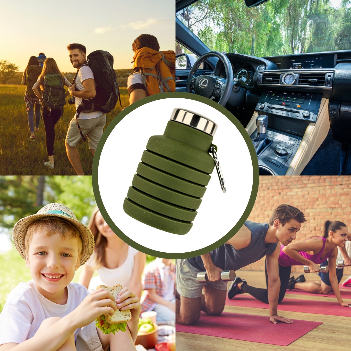 Botella de Agua Plegable Silicona 500 ml Verde