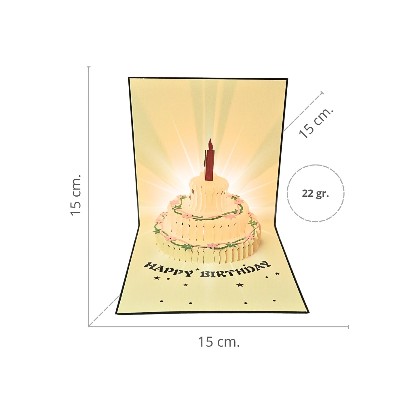 Tarjeta Plegable Pastel de Cumpleaños Luz y Música Azul