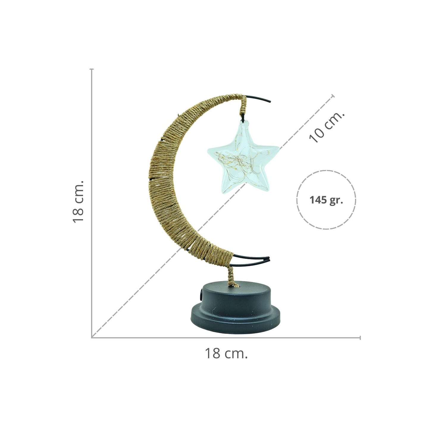 Lámpara LED Media Luna con Cáñamo y Colgante Estrella