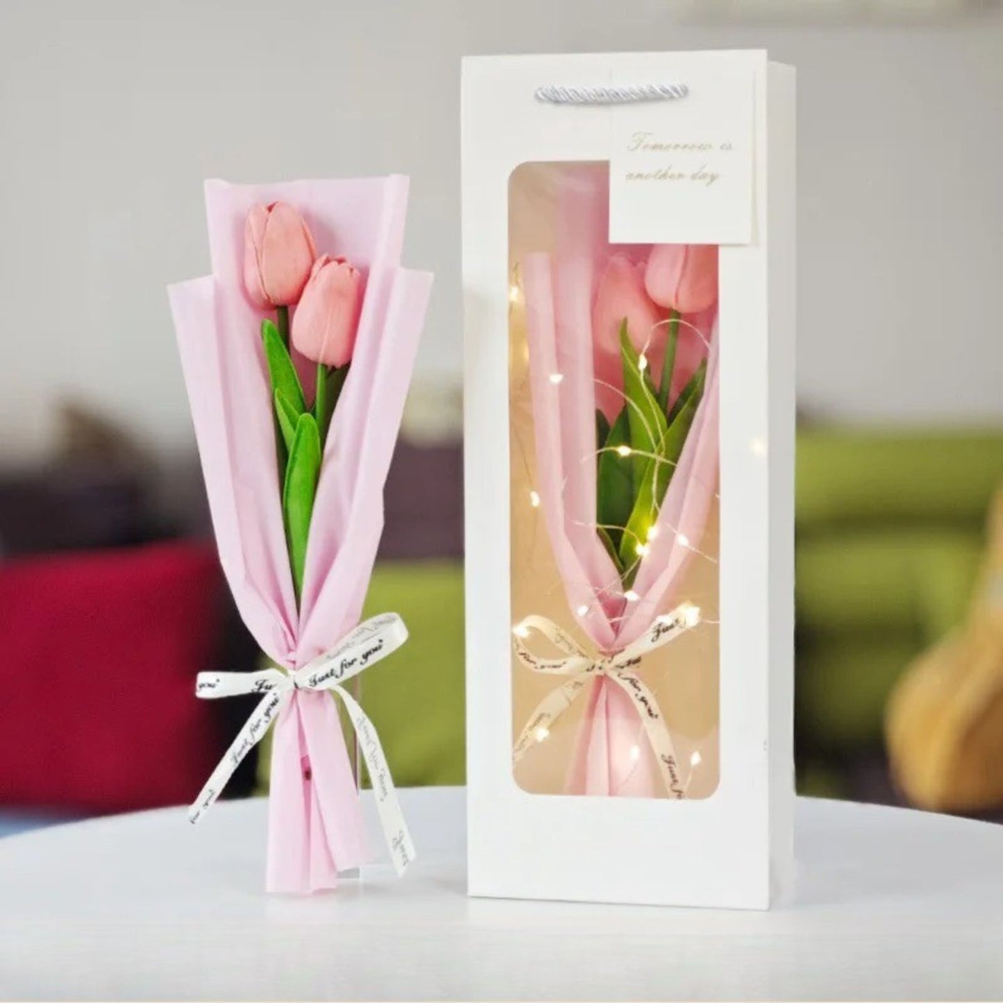 Caja De Regalo Con Flor De Tulipán Eterno Rosado