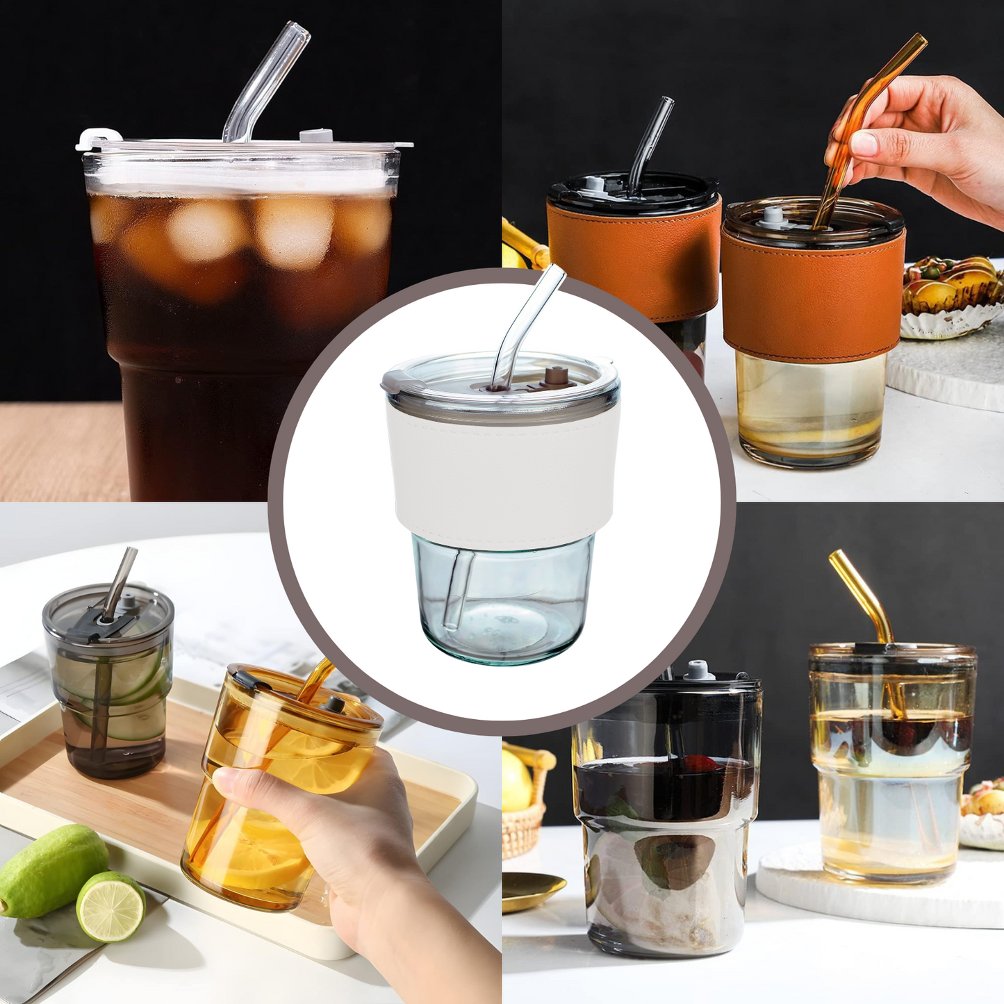Vaso Vidrio Hermético Con Bombilla Y Tapa Blanco