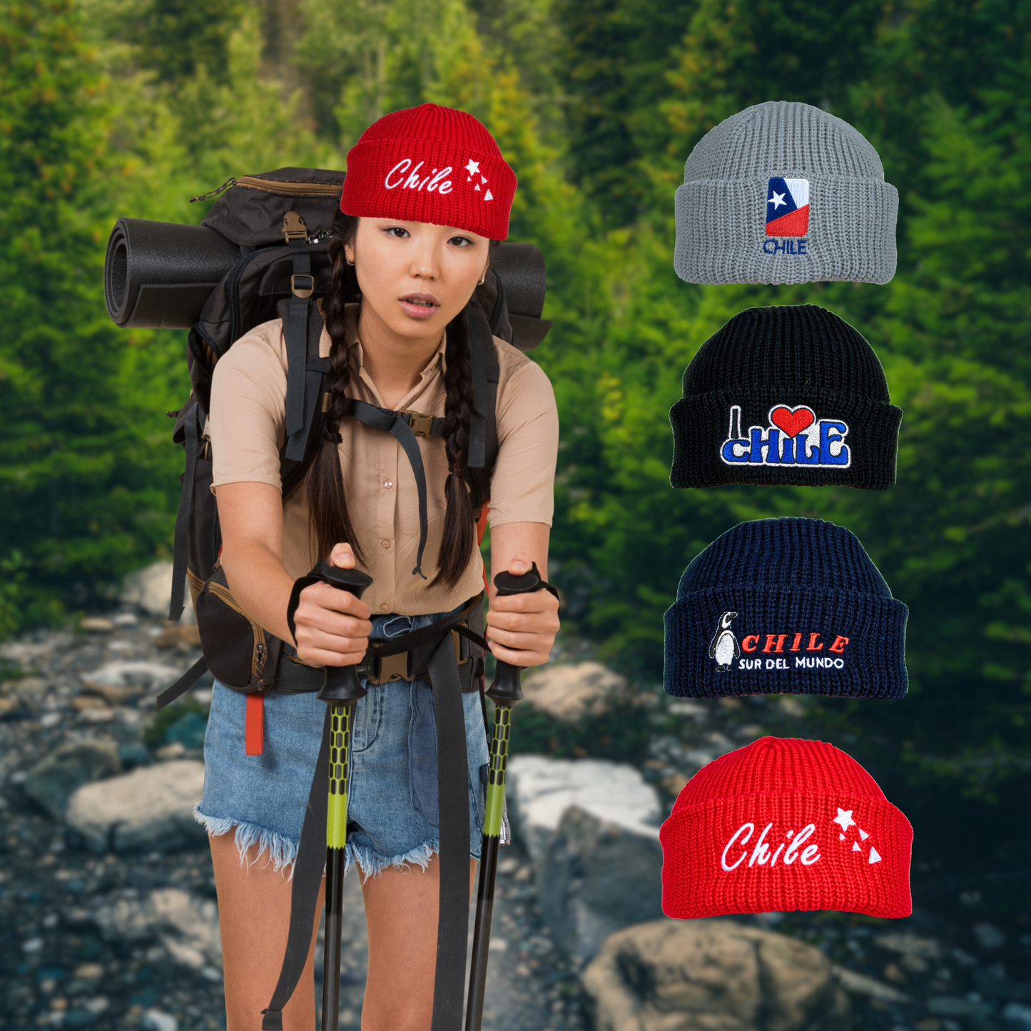 Gorro Beanie Bordado De Chile Rojo Estrella