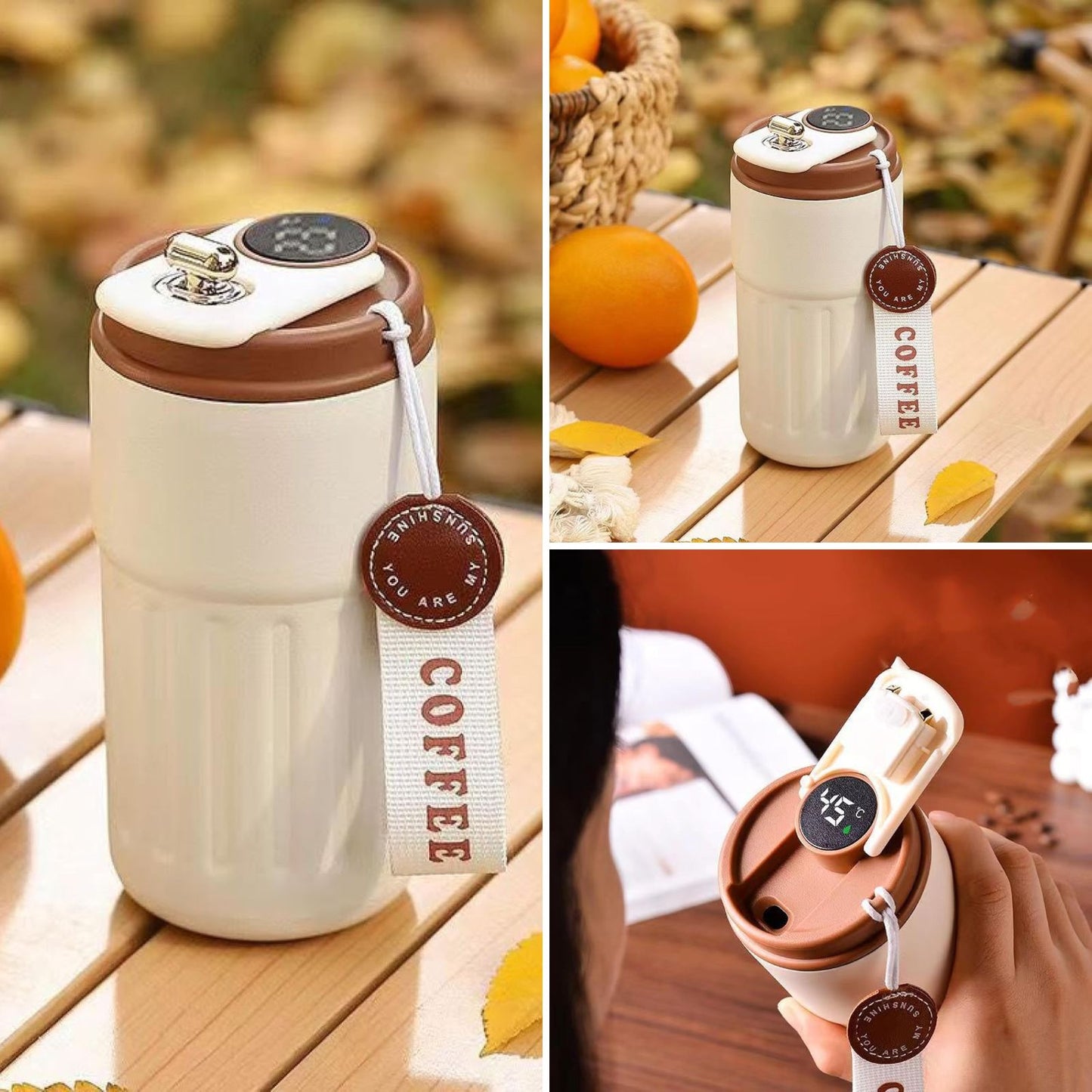 Vaso Térmico de Acero Inoxidable Termómetro 460 ml Plateado