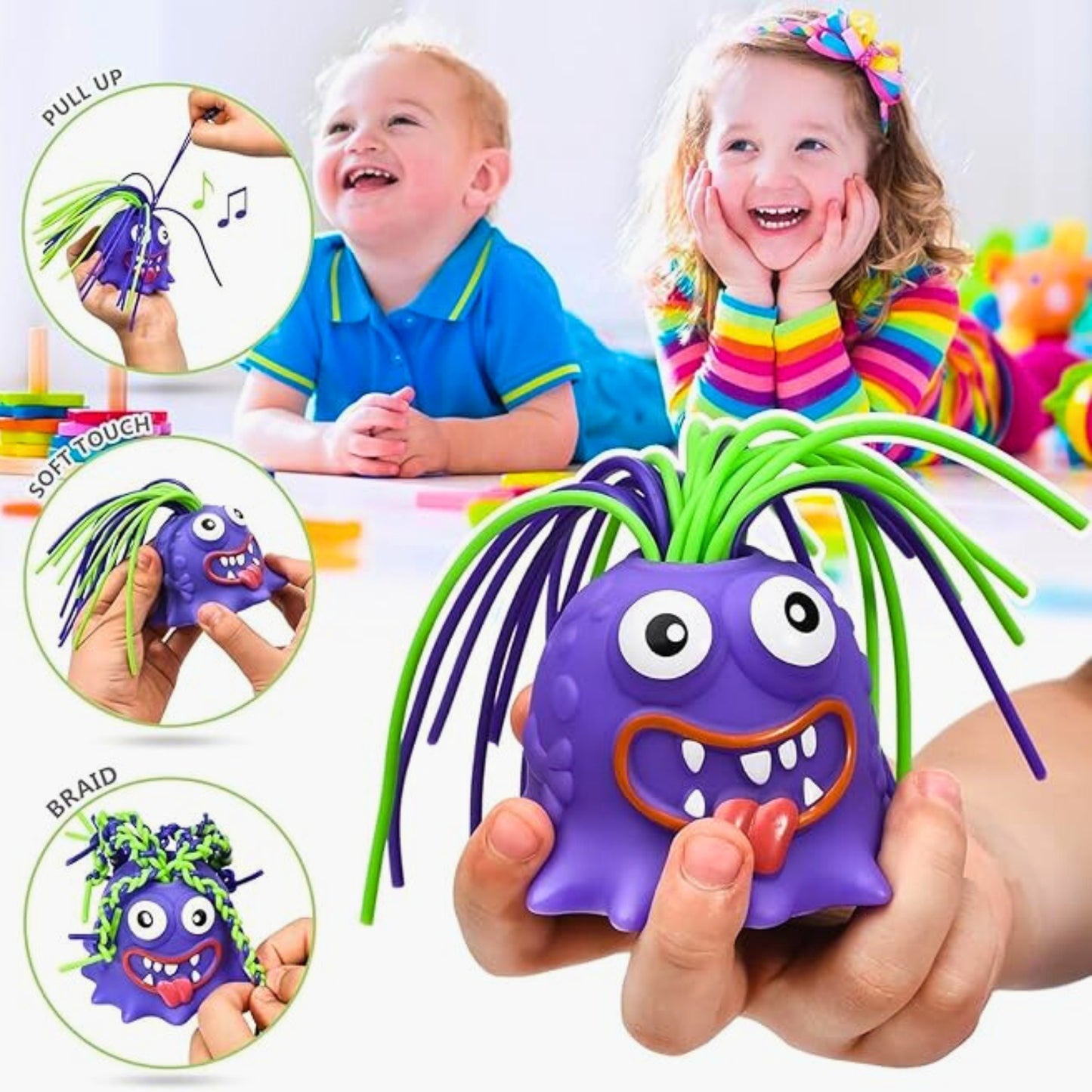 Muñeco Anti Estrés Scream Monster Jalando El Pelo Naranja