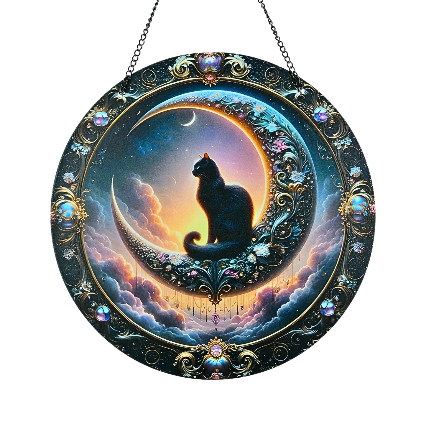 Adorno Colgante Acrílico Atrapasol Gato y Luna