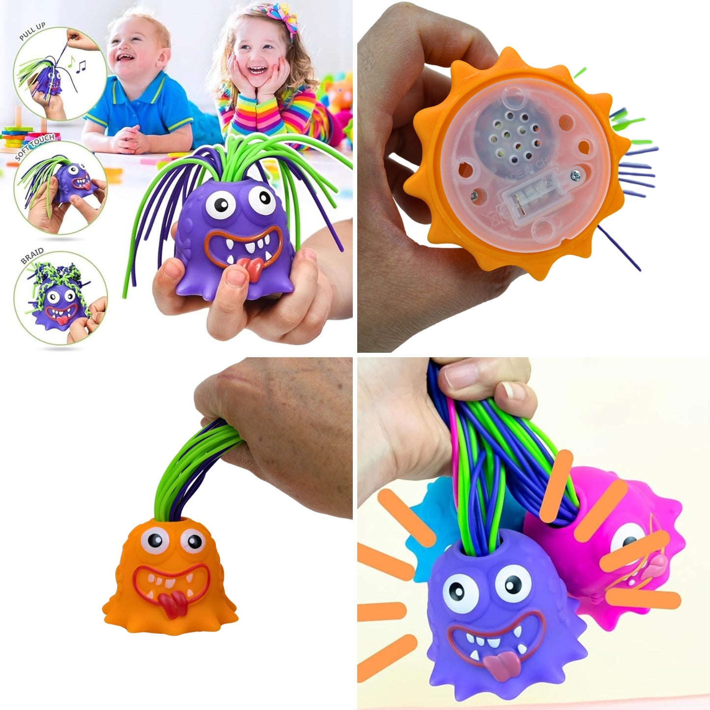 Muñeco Anti Estrés Scream Monster Jalando El Pelo Naranja