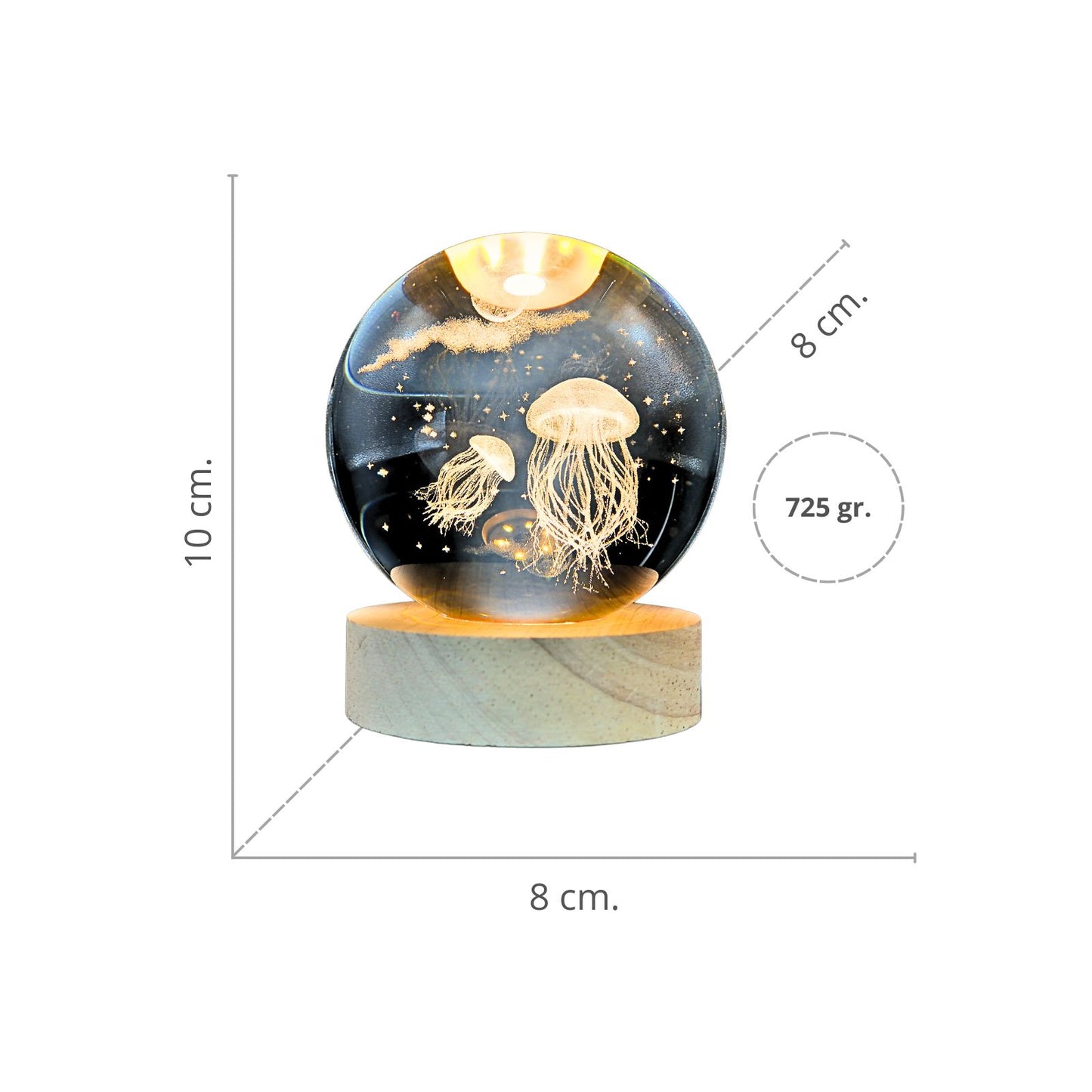 Lampara Bola De Cristal LED Medusas y Luna