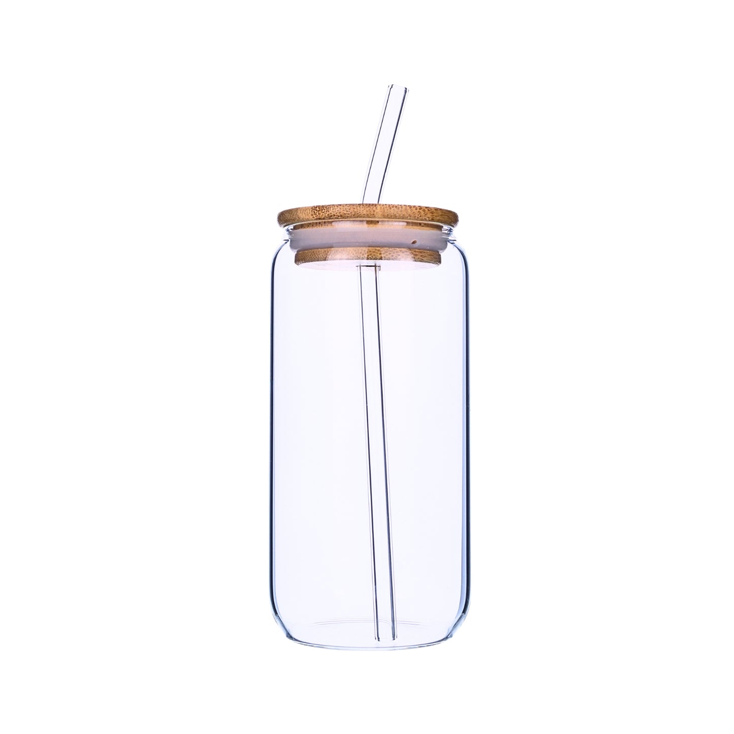 Vaso Lata De Vidrio Con Tapa De Bambú Y Bombilla 550ml
