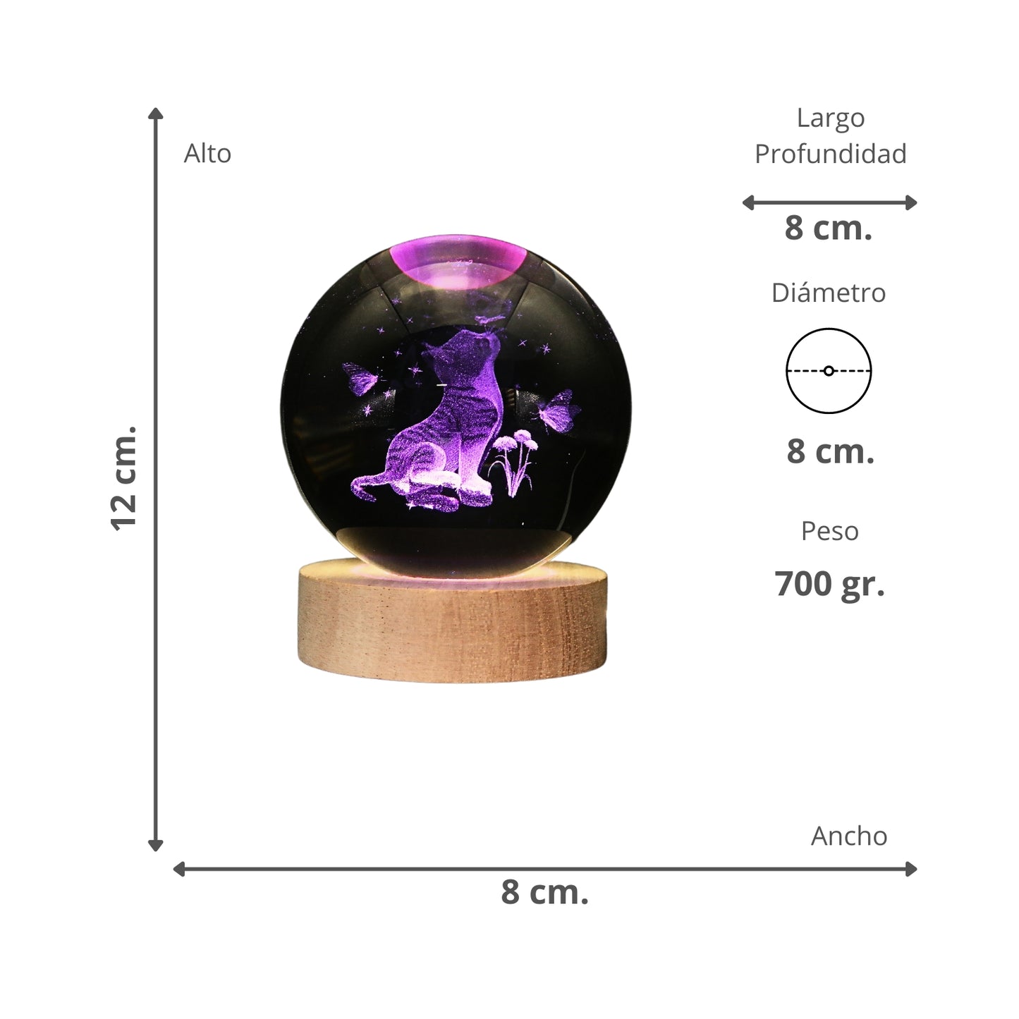 Lampara Bola De Cristal LED RGB Colores Gato