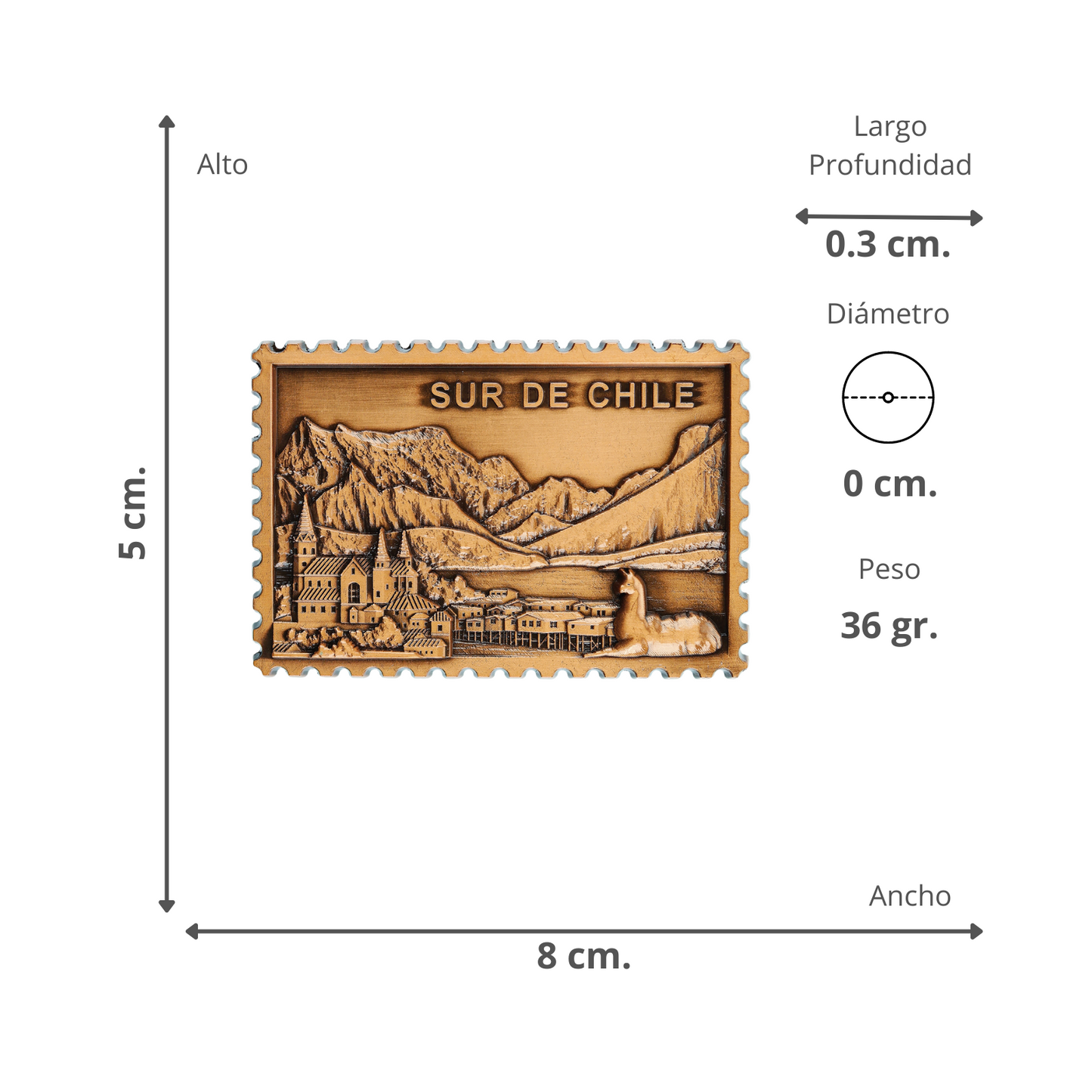 Imán Decorativo Color Cobre Souvenir Sur de Chile