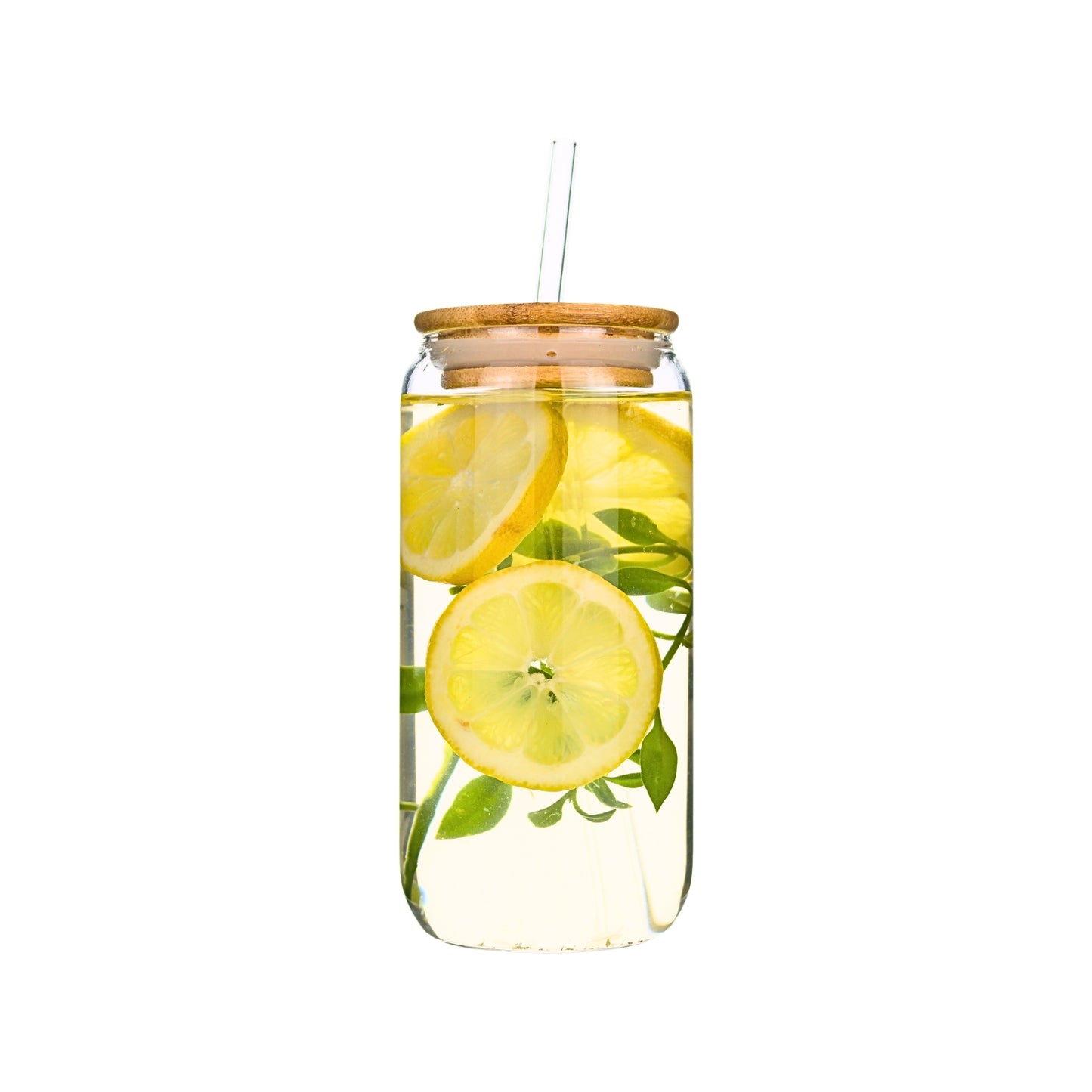 Vaso Lata De Vidrio Con Tapa De Bambú Y Bombilla 550ml