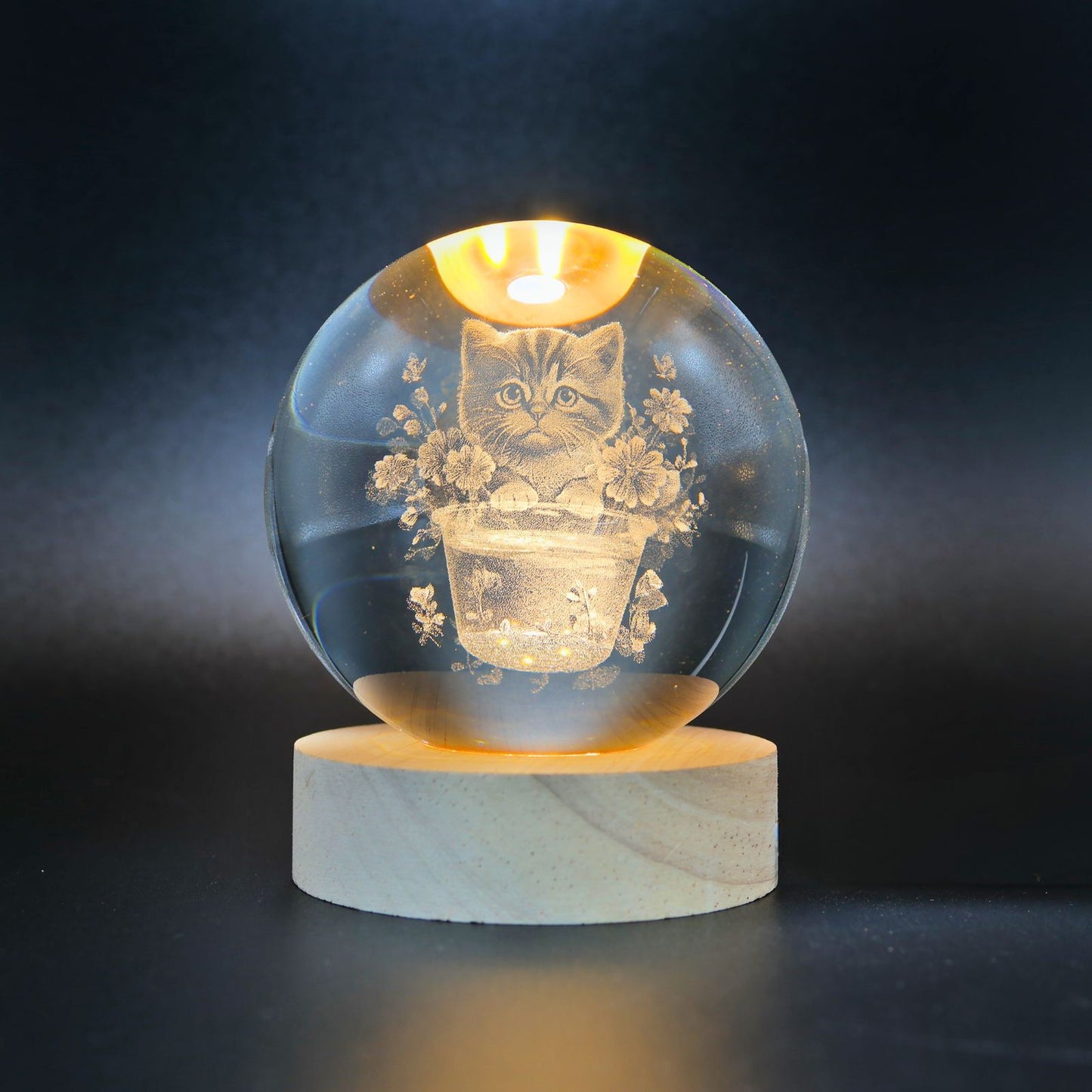 Lampara Bola De Cristal LED Gato en Cesta