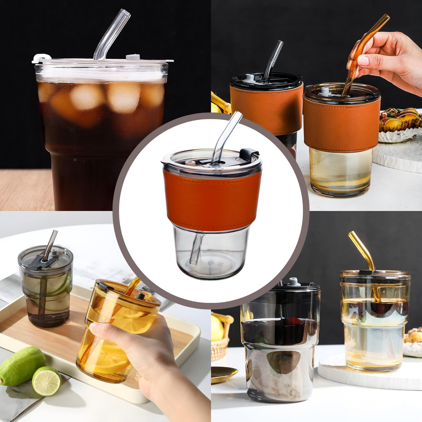 Vaso Vidrio Hermético Con Bombilla Y Tapa Negro
