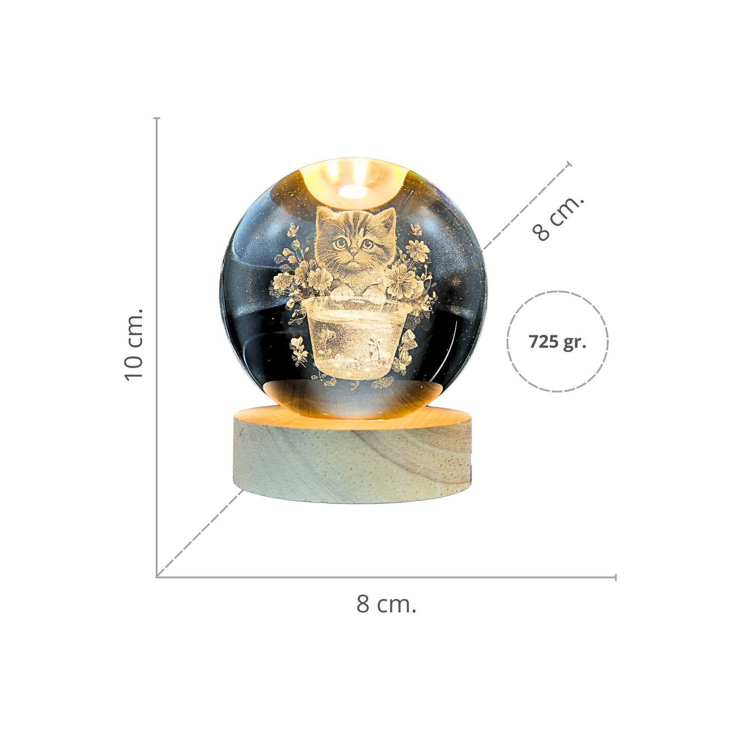 Lampara Bola De Cristal LED Gato en Cesta