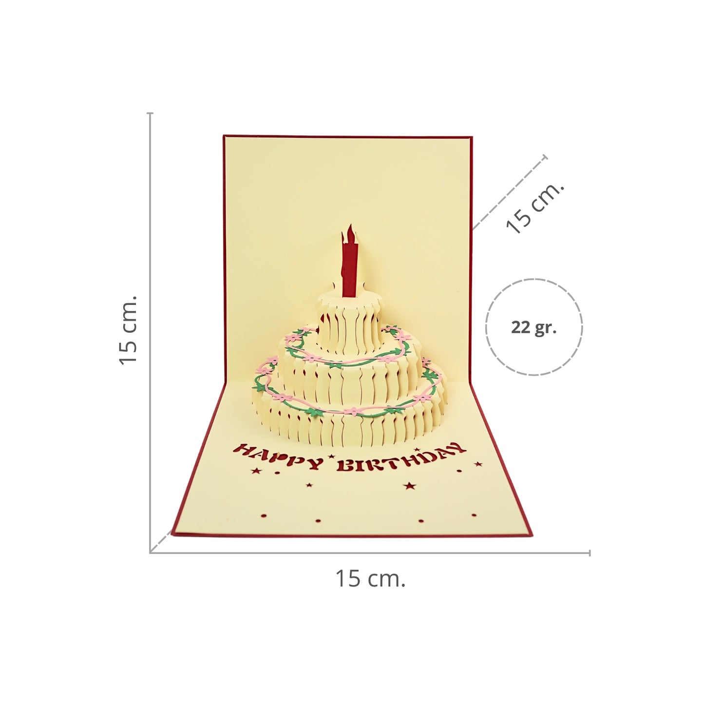 Tarjeta Plegable Pastel de Cumpleaños con Efecto 3D Rojo