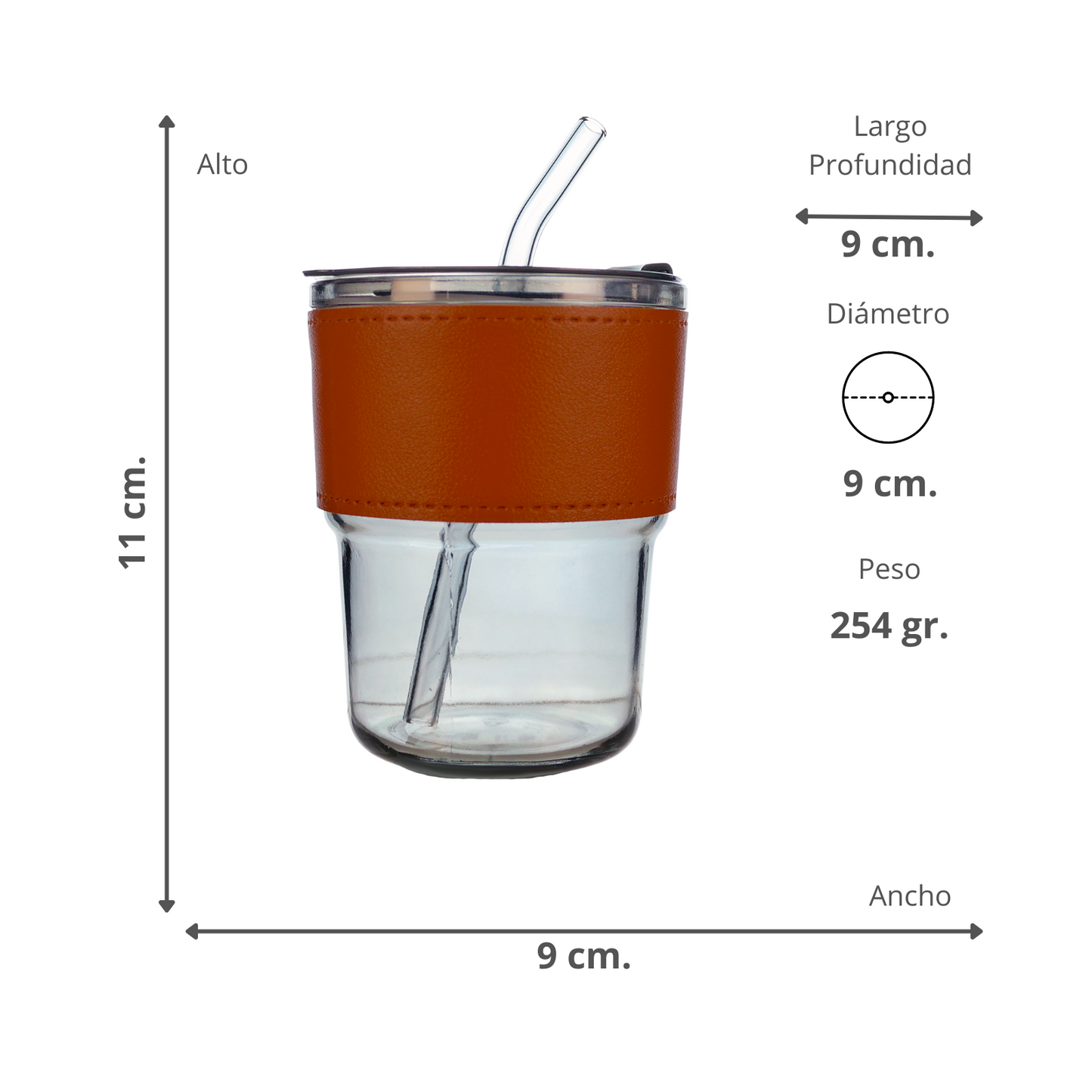 Vaso Vidrio Hermético Con Bombilla Y Tapa Negro
