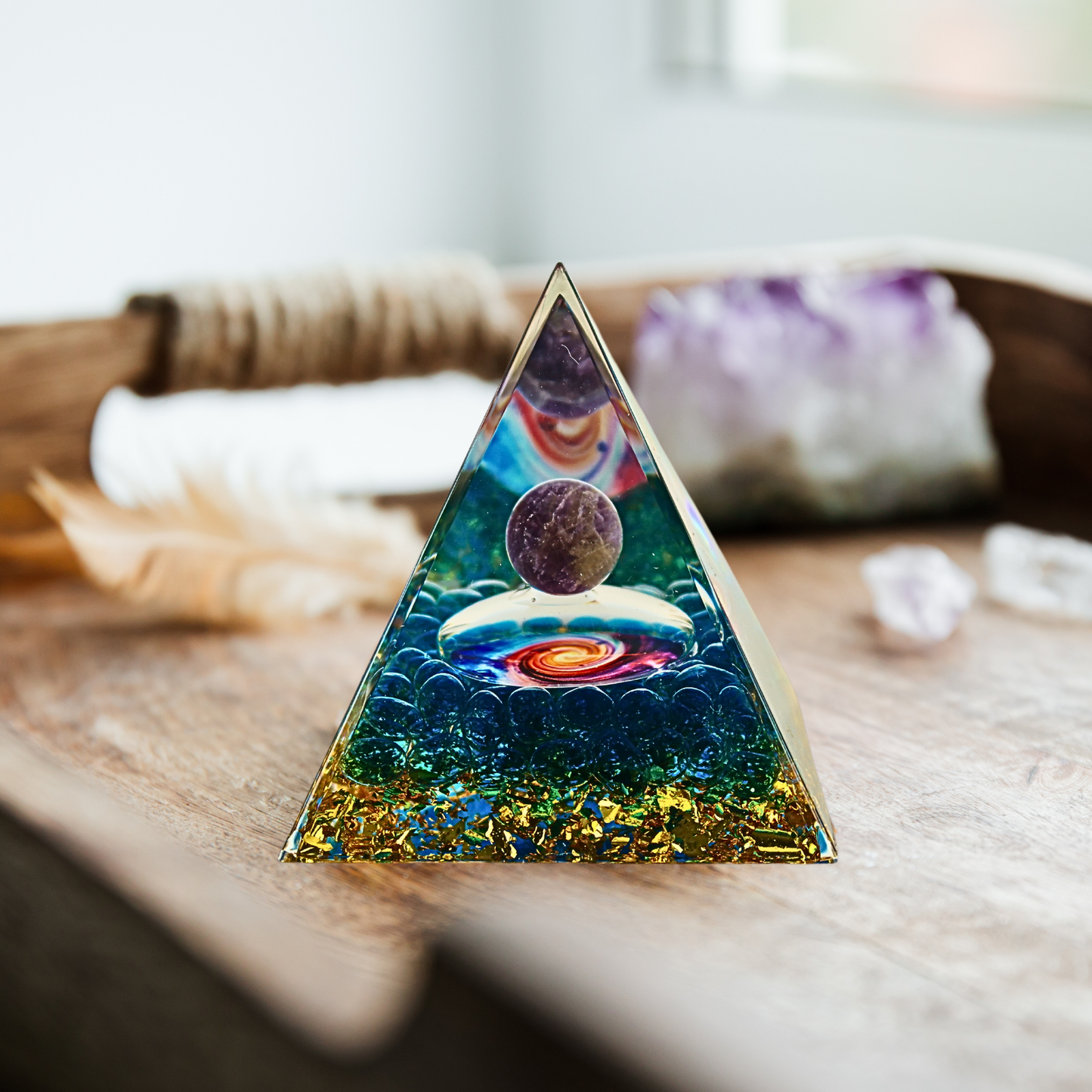 Pirámide de Orgonita Cristal Reiki Yoga Azul