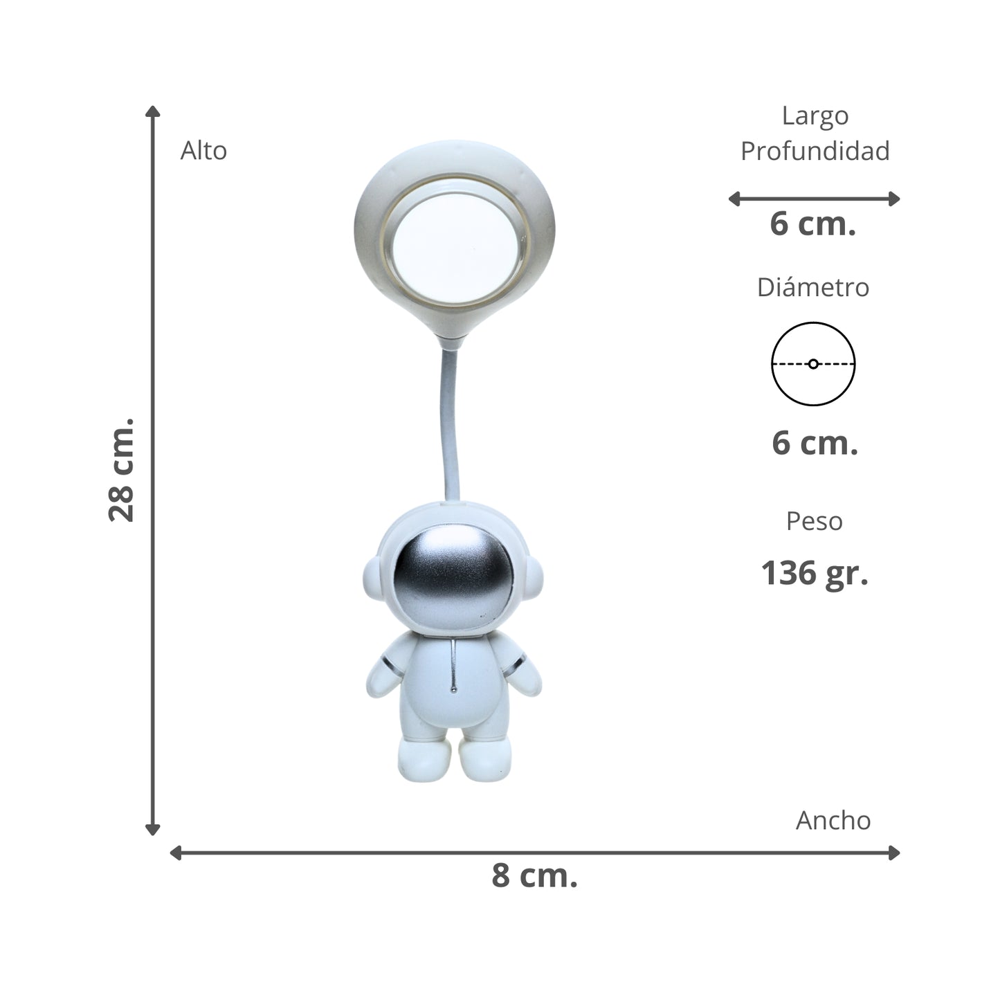 Lampara de Mesa Led Recargable Astronauta Blanco