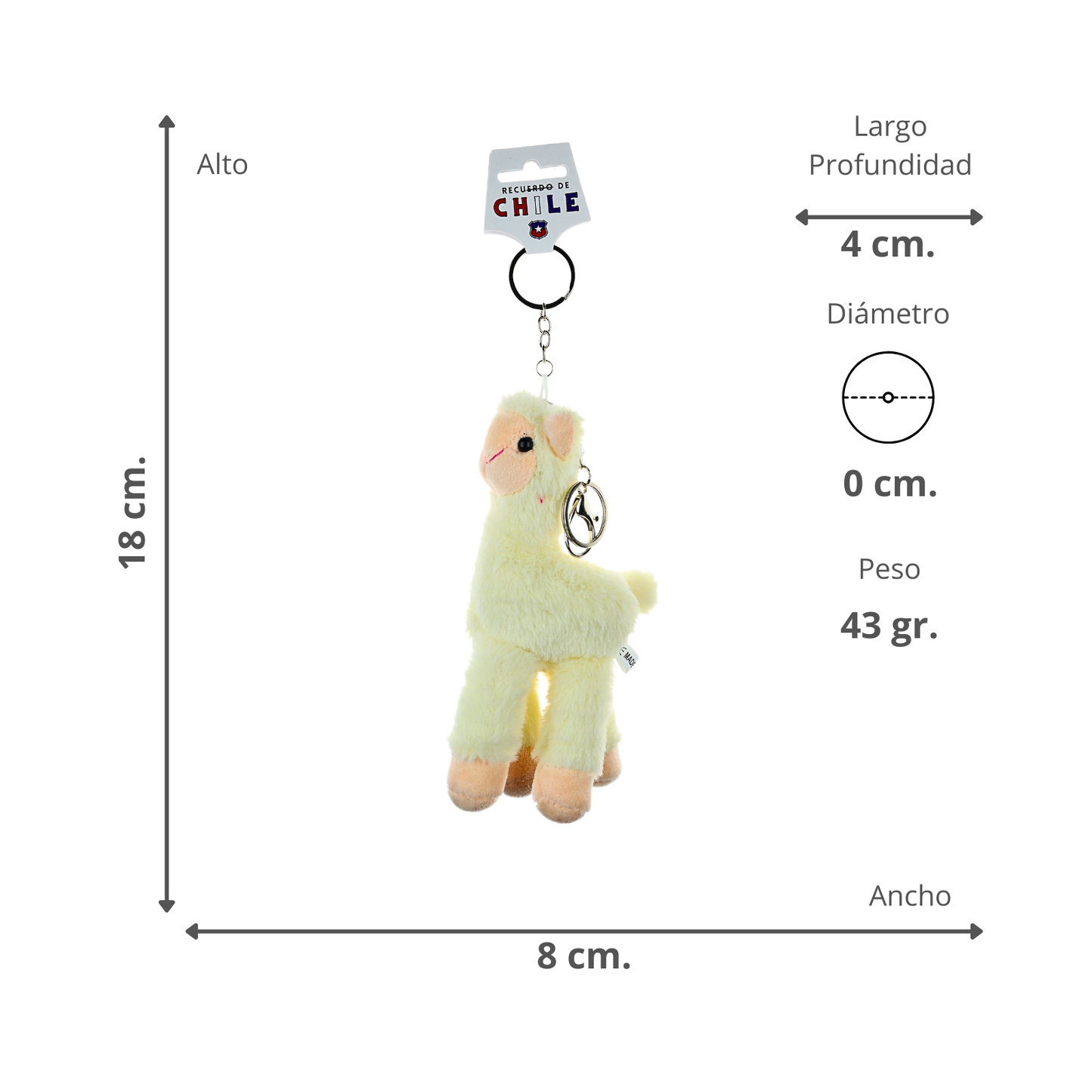 Llavero de Peluche Souvenir de Chile Llama Amarillo