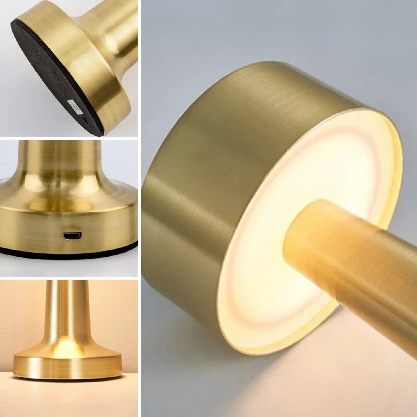 Lampara De Mesa Touch Led Recargable Usb C Dorada