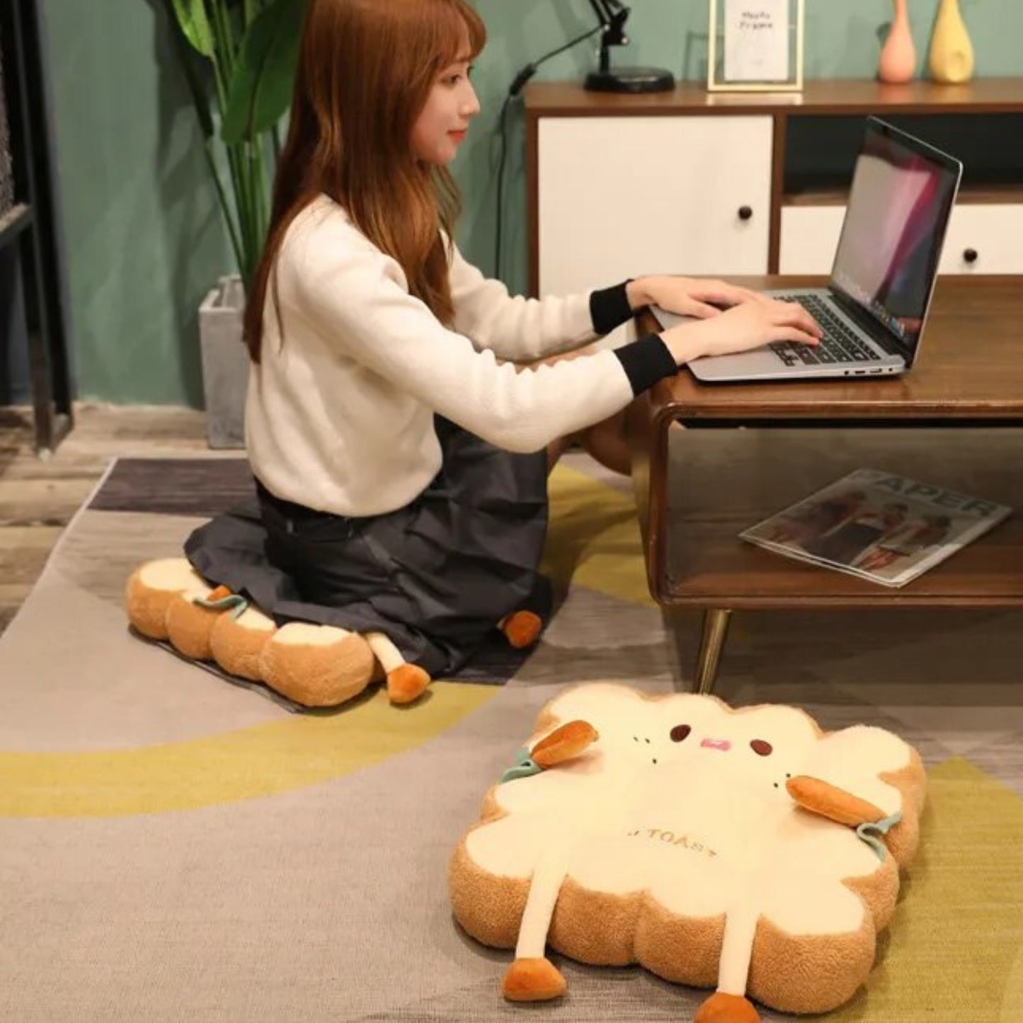 Cojín Para Silla Tostada Kawaii Cuadrada