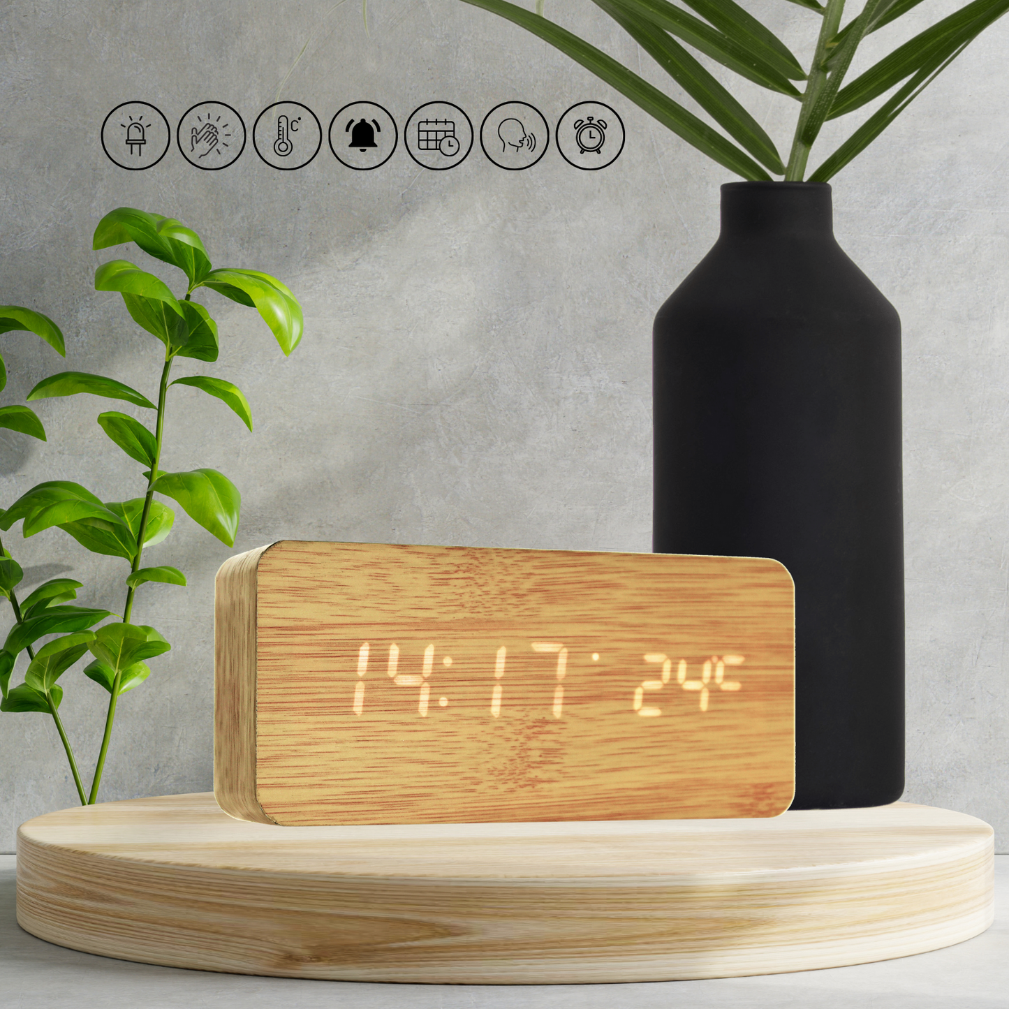 Reloj Digital LED Tipo Madera Zen Marrón