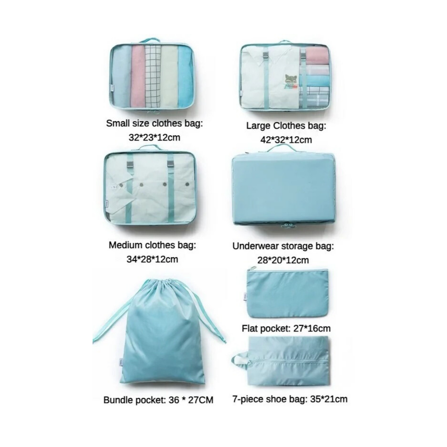 Set 7 Bolsas Organizadoras Para Maletas Impermeables