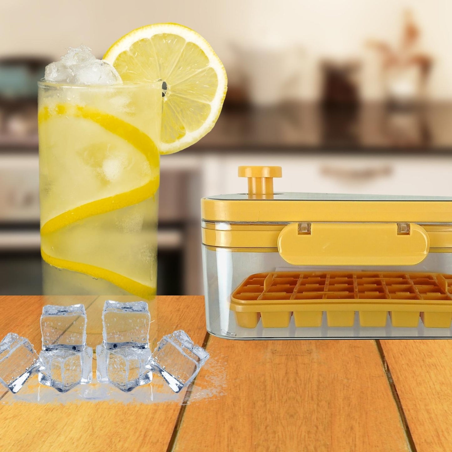 Bandeja Para Cubitos De Hielo 2 En 1 Con Tapa Y Contenedor Naranja