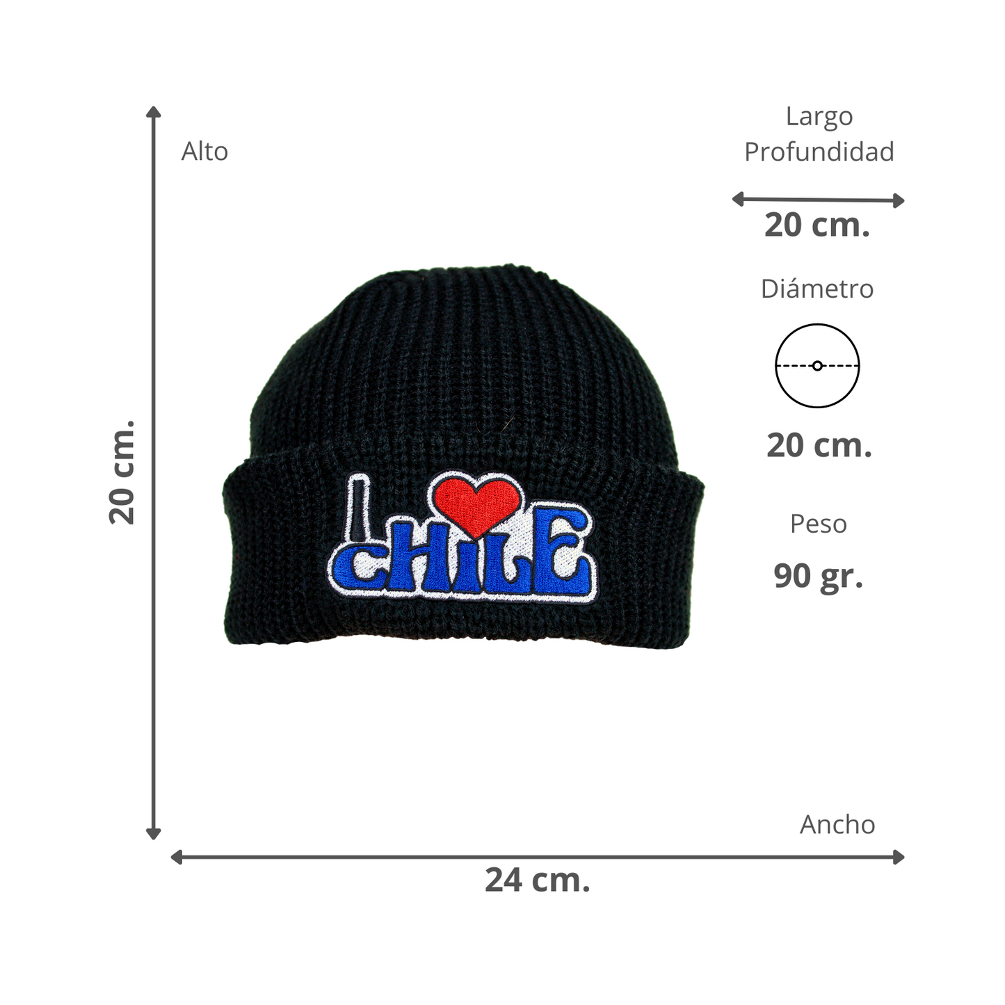Gorro Beanie Bordado De Chile Negro I Love Chile