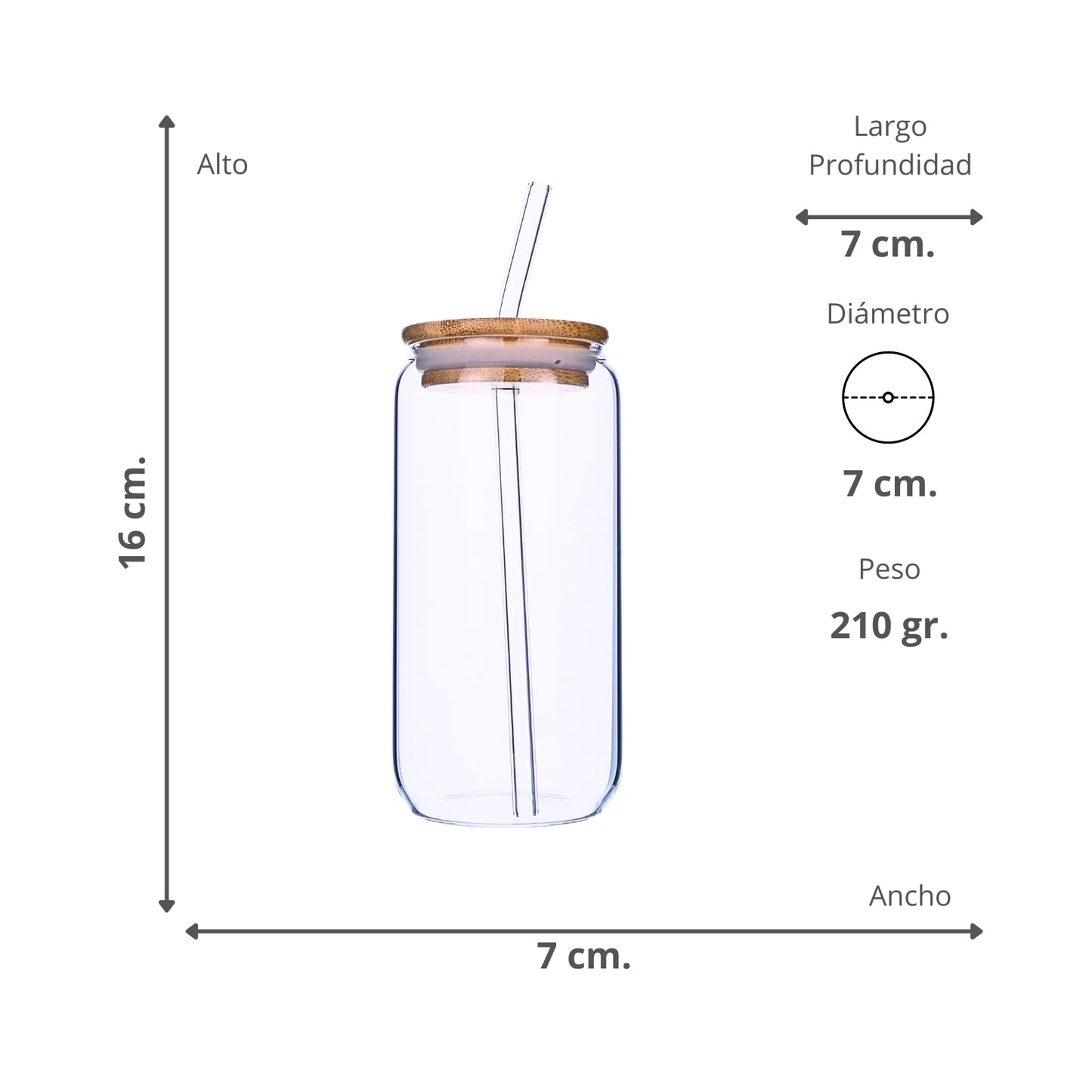 Vaso Lata De Vidrio Con Tapa De Bambú Y Bombilla 550ml