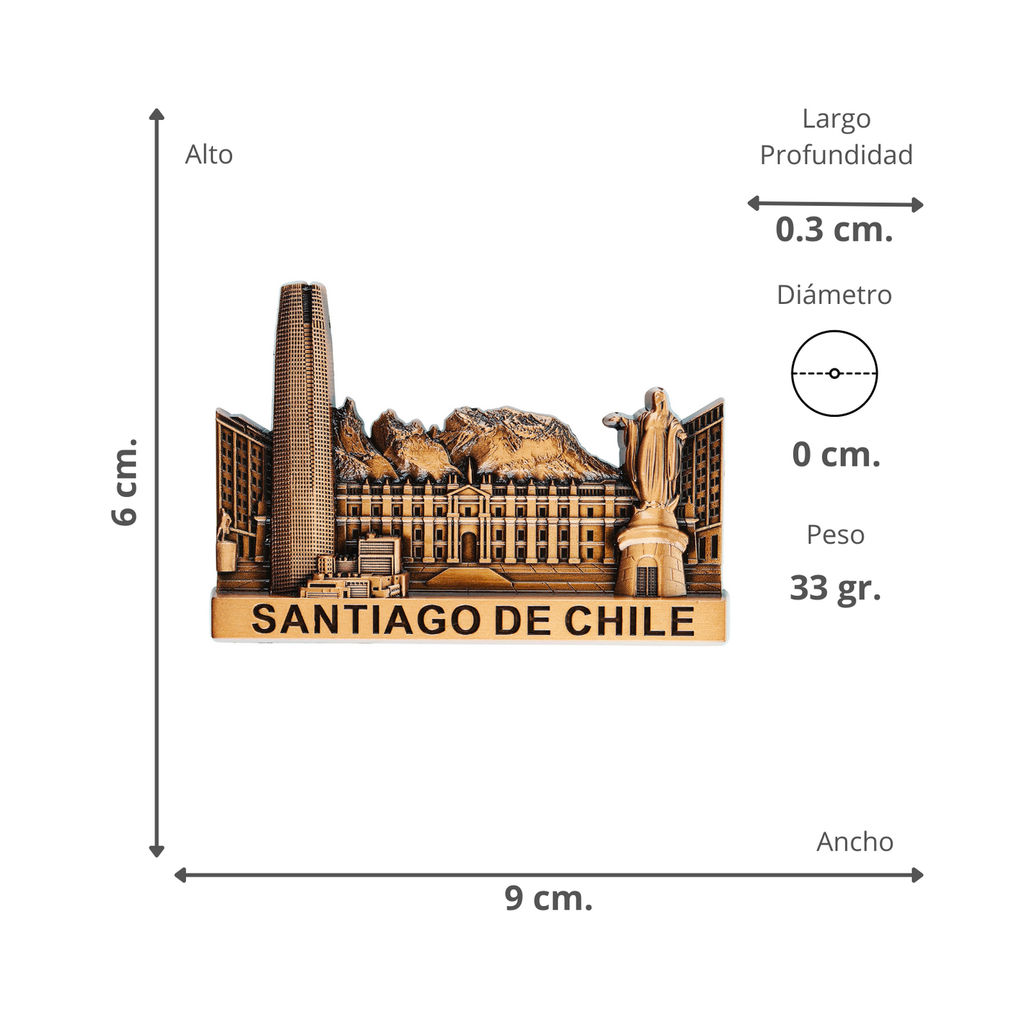 Imán Decorativo Color Cobre Souvenir Santiago de Chile