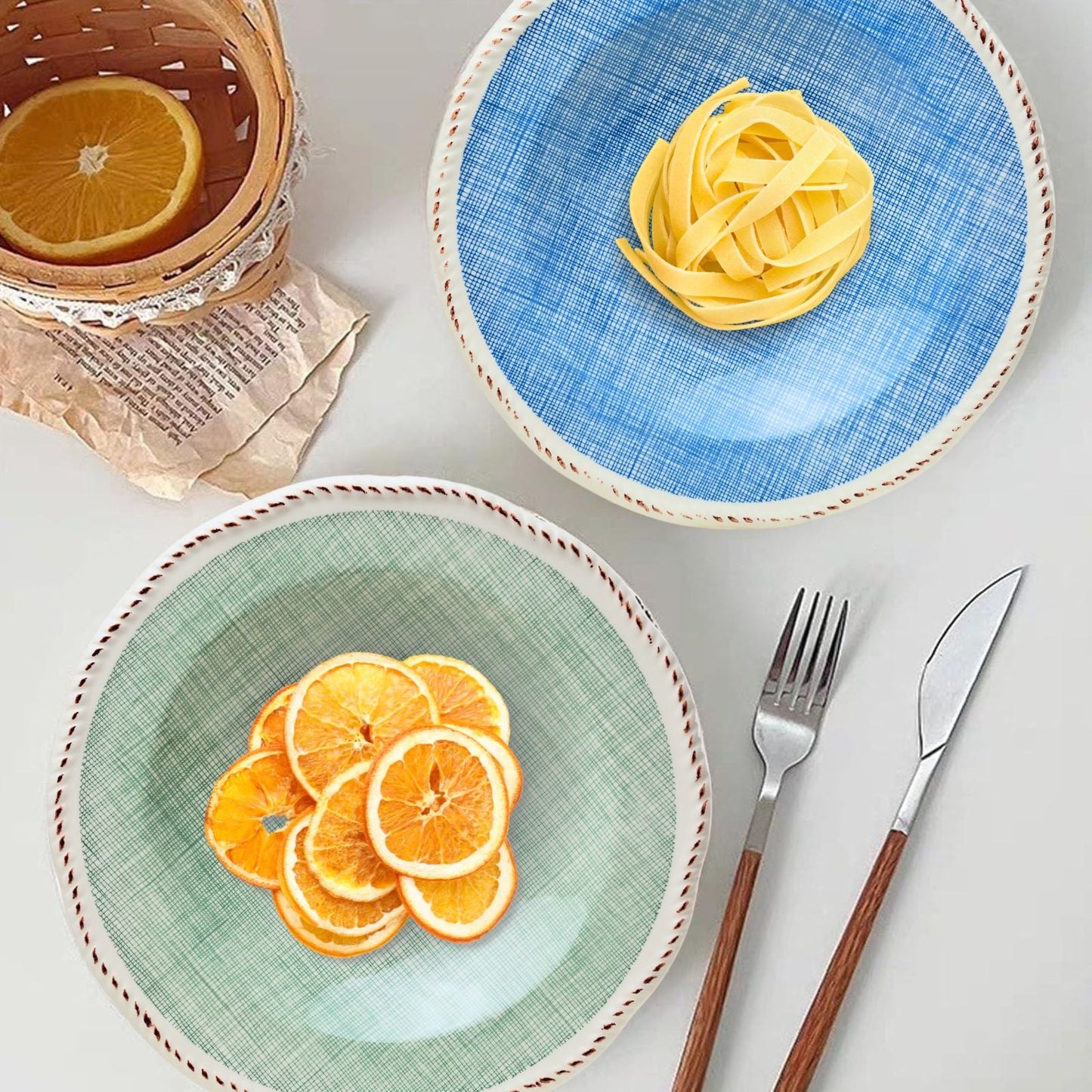 Plato de Sopa Cerámica Esmaltada Diseño Tartán Azul