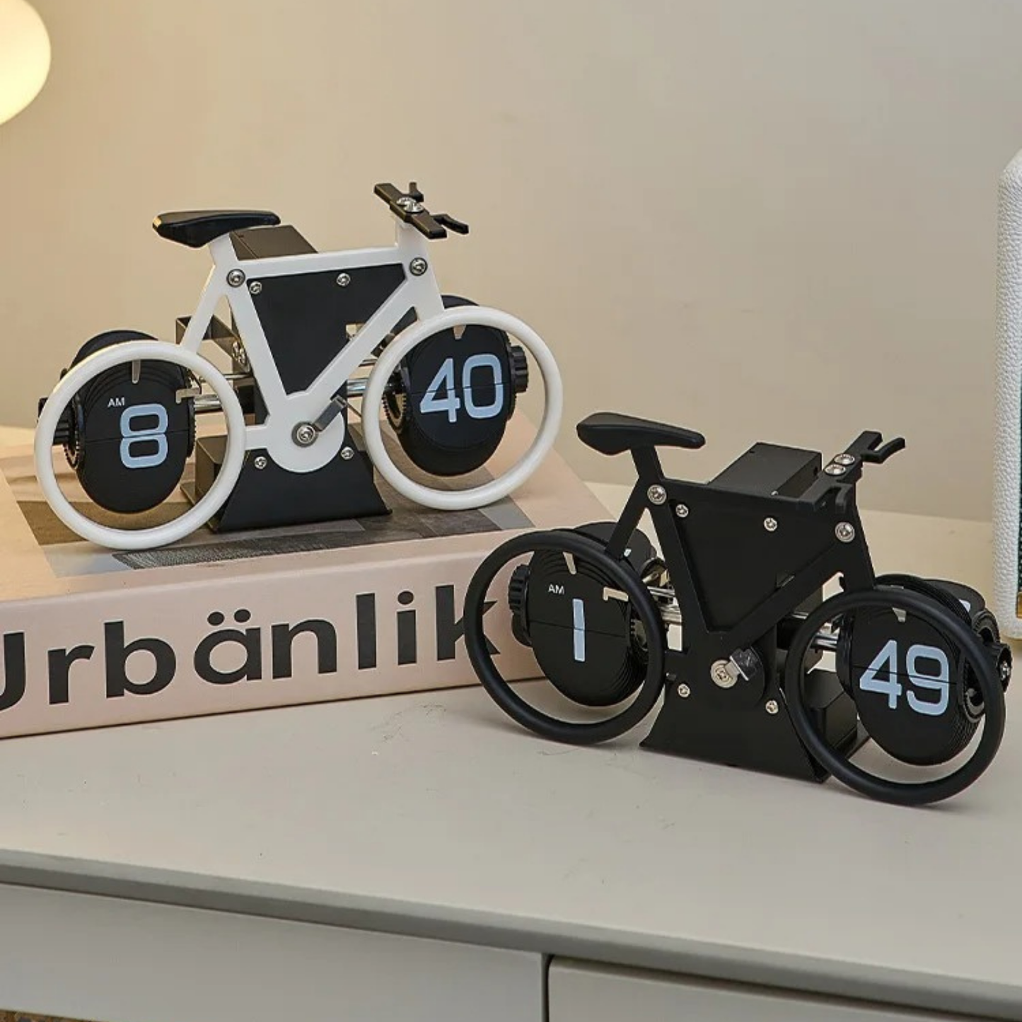 Reloj de Escritorio Mecánico Giratorio Bicicleta Negro