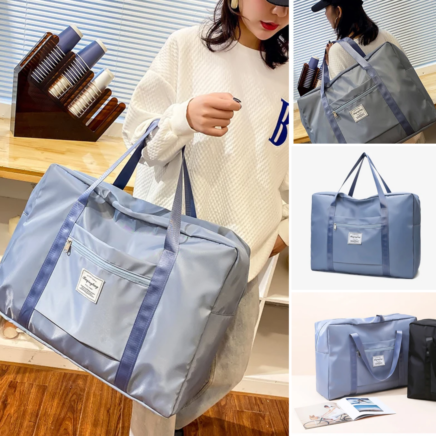 Bolso Playero Para Viajes Impermeable Tela Oxford Gris