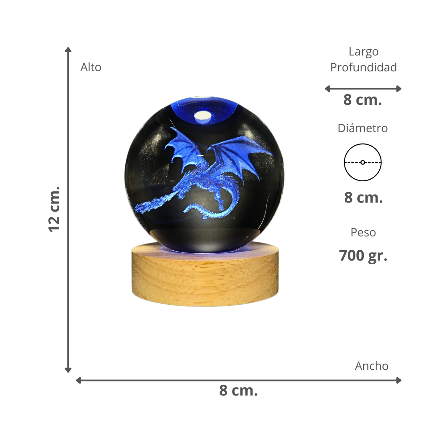 Lampara Bola De Cristal LED RGB Colores Dragón