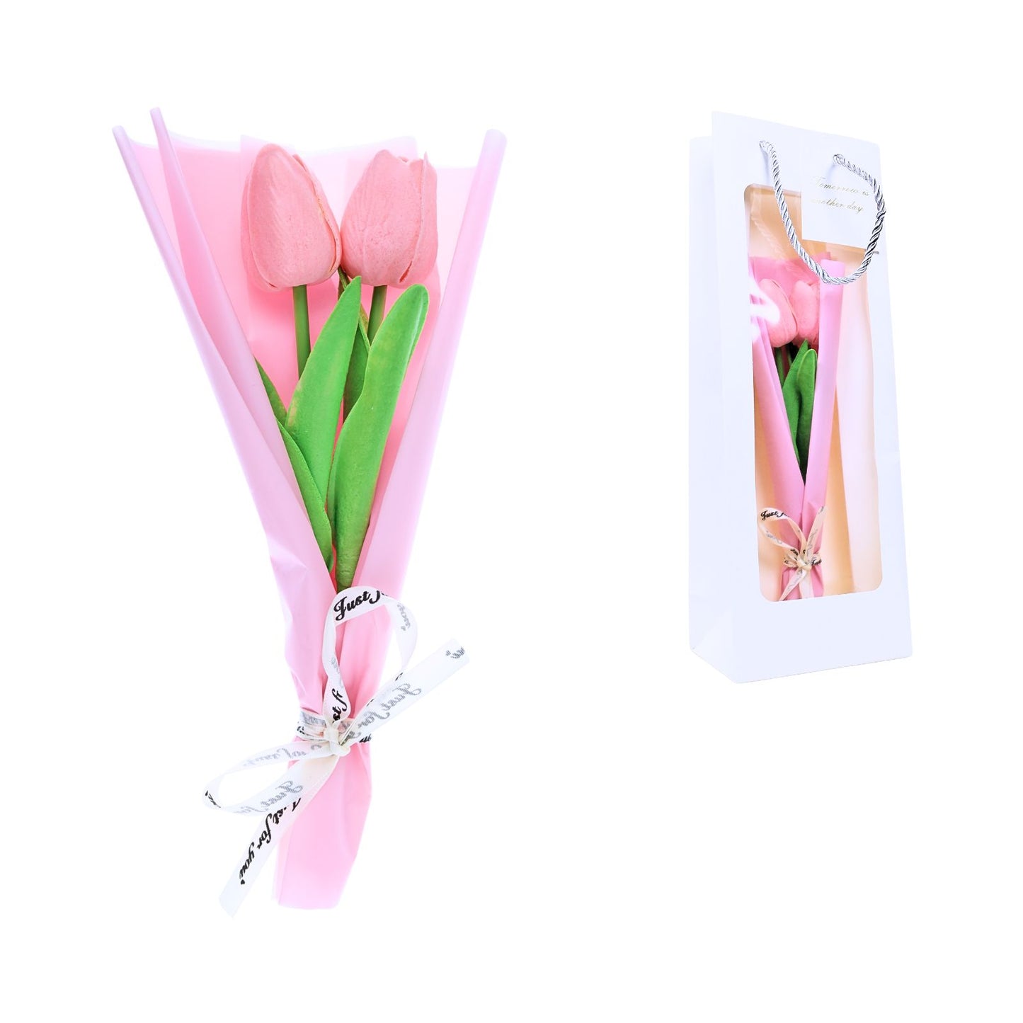 Caja De Regalo Con Flor De Tulipán Eterno Rosado