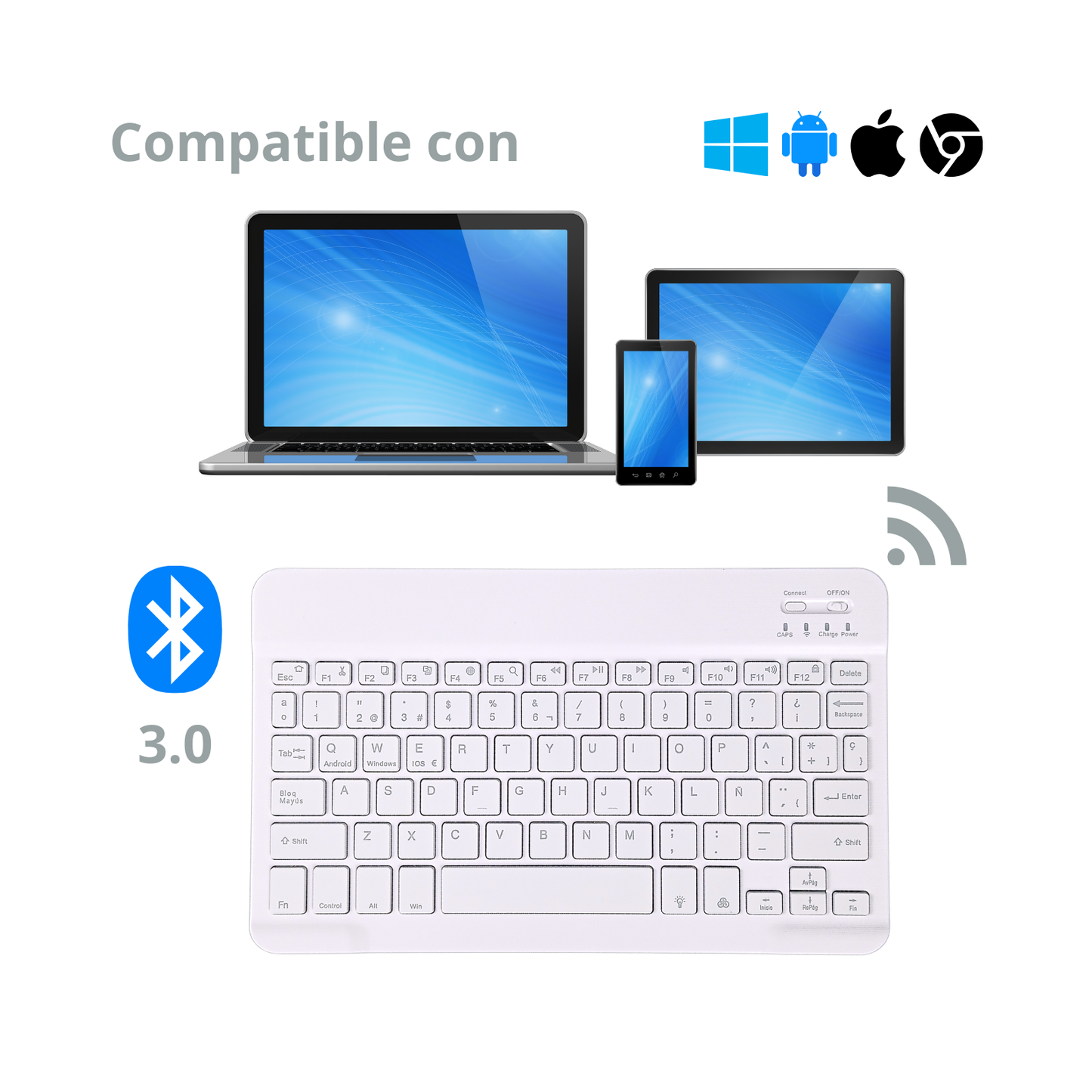 Mini Teclado Bluetooth Ultra Slim Español Led Blanco