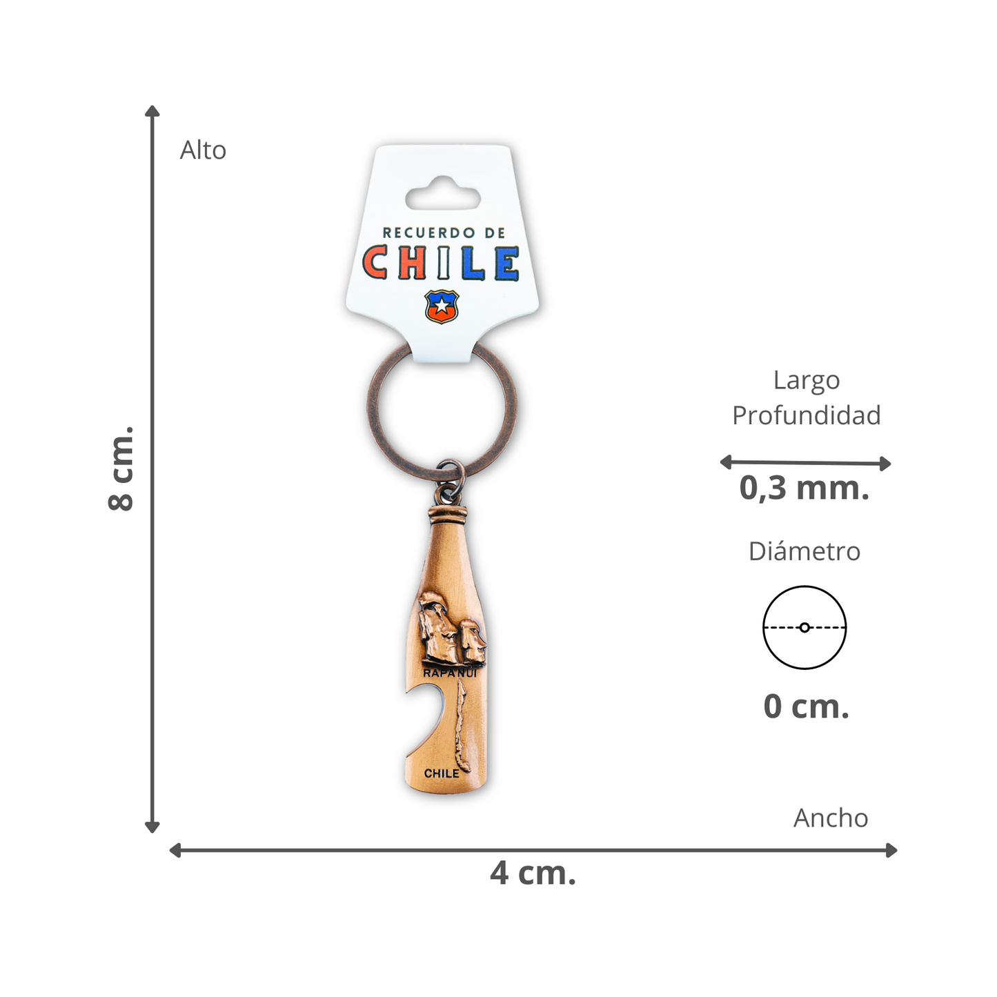Llaveros Color Cobre de Chile Destapador Rapa Nui