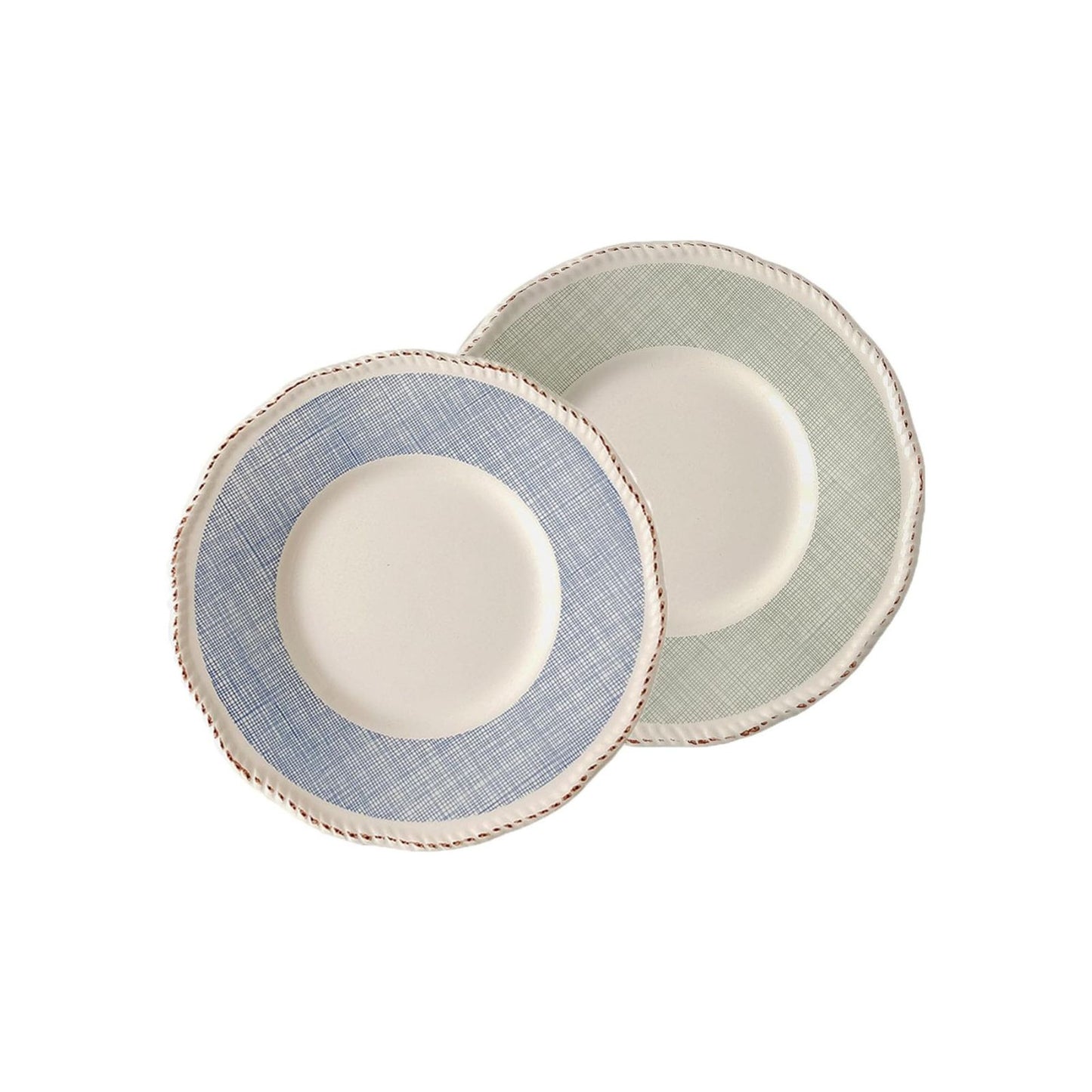 Plato Bajo de Cerámica Esmaltada Diseño Tartán Azul