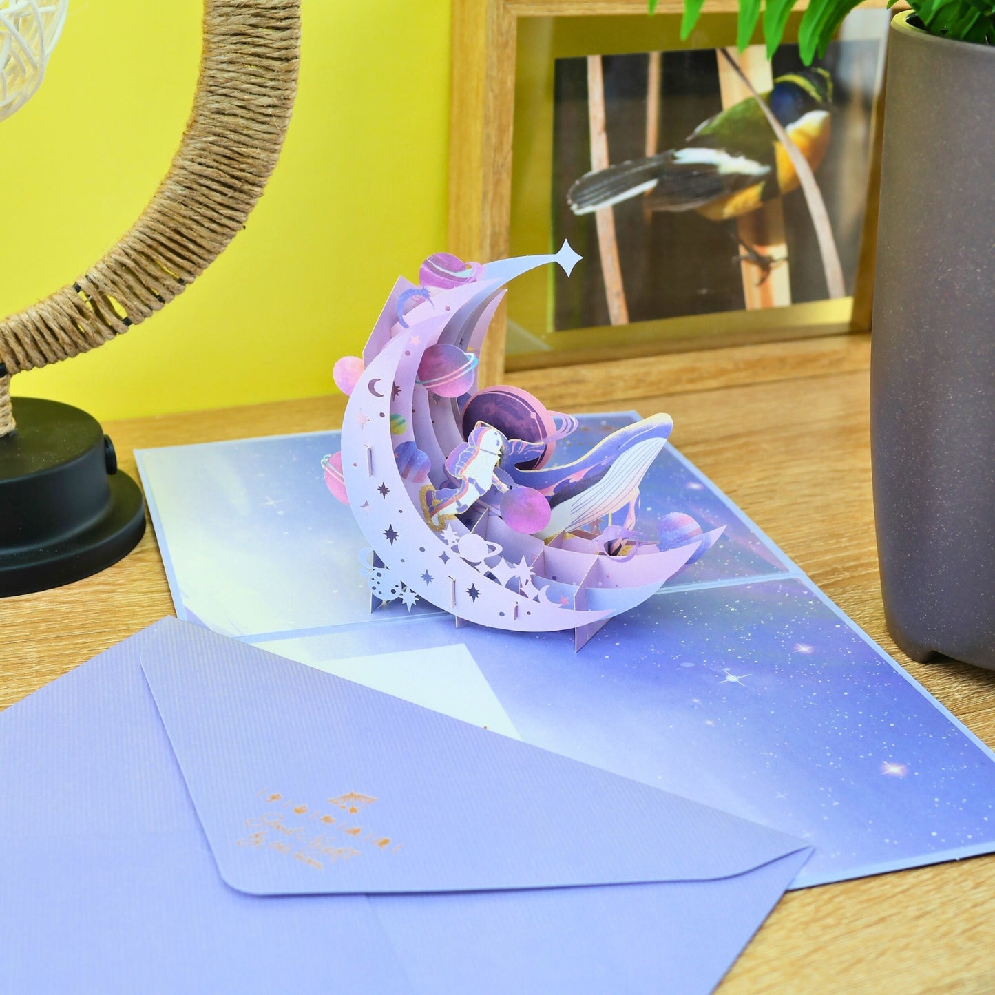 Tarjeta Felicitaciones Plegable Astronauta Galaxia con Efecto 3D