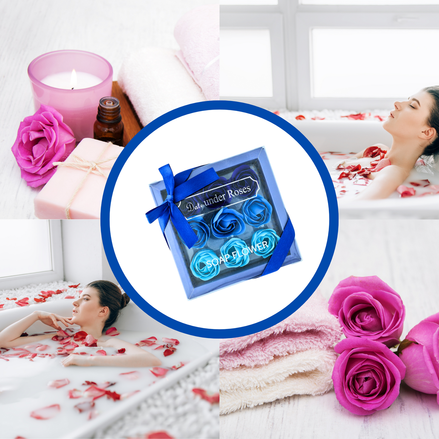 Set 9 Jabones Pétalos De Rosas Baño Spa Azul